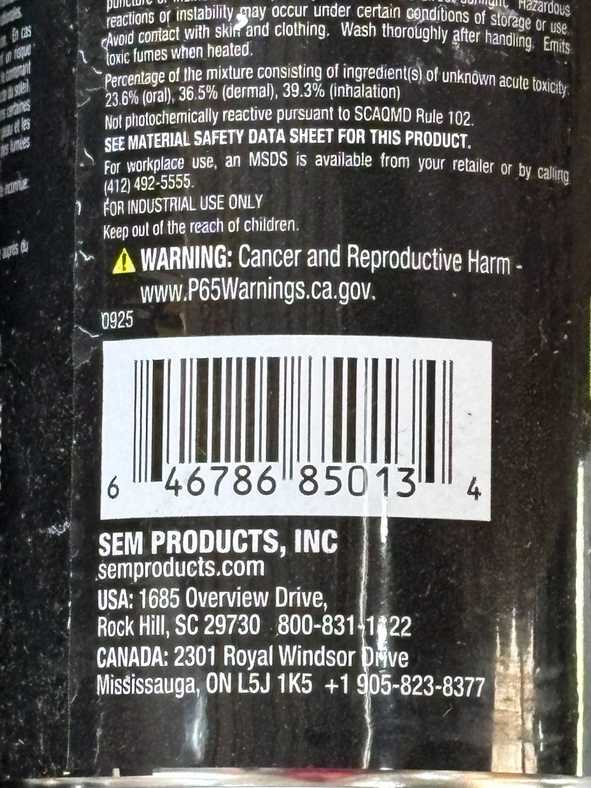 Lot of (2) Cans SEM 85013 Color Coat 3 Specialty Flexible Coating Landau Black ^