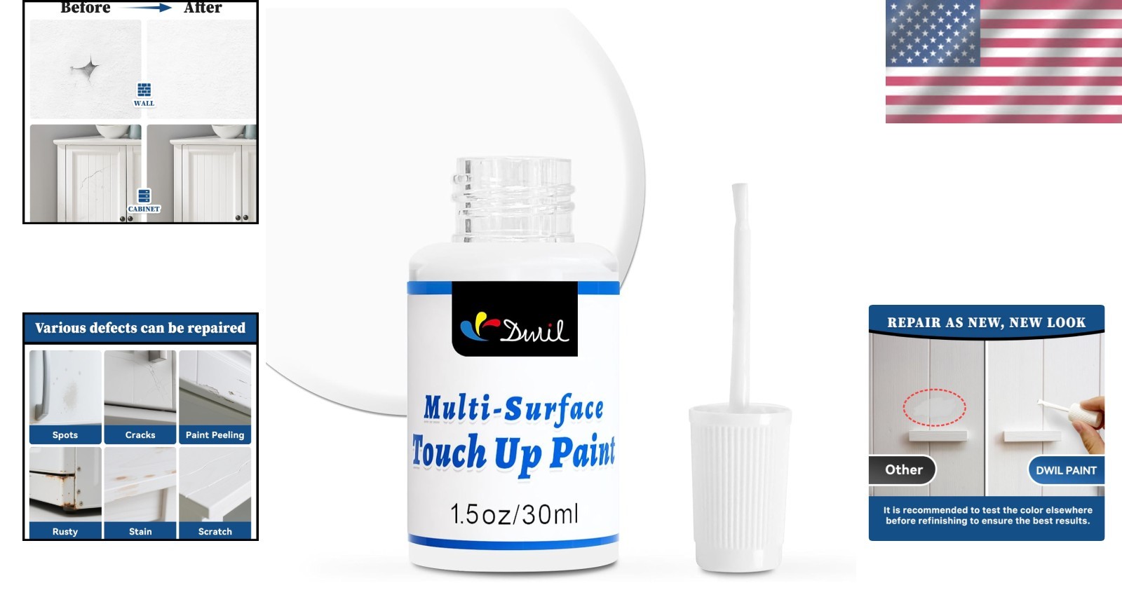 White Touch Up Paint Pen, 1.5 Fl Oz, Fast-Drying Multi-Surface Repair Solution