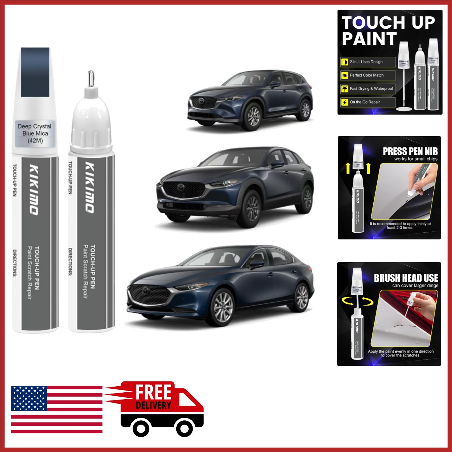 Deep Crystal Blue Mica Touch Up Paint for Mazda Cars with Dual-Head Applicator
