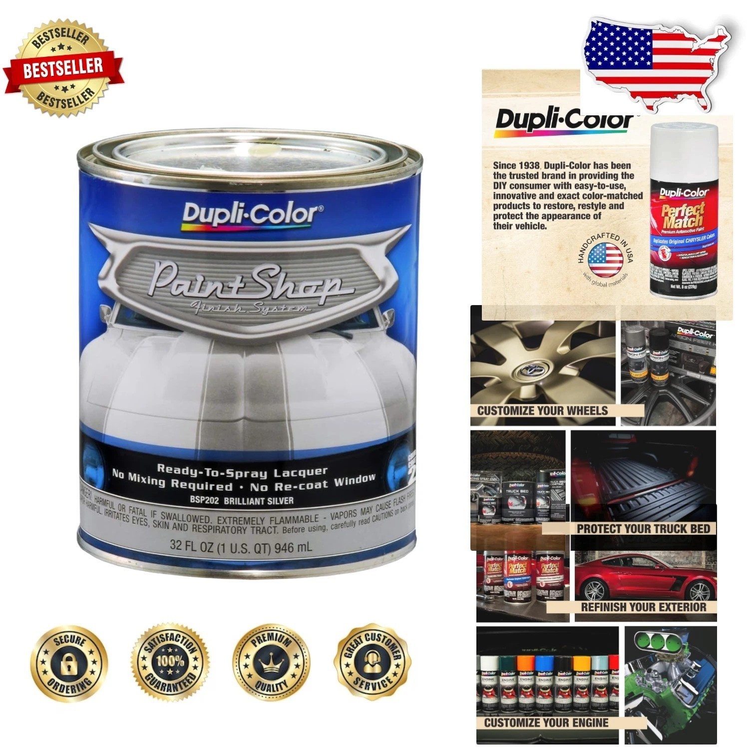 Brilliant Silver Metallic Paint System – 32oz Spray Car Motorcycle Metal Finish