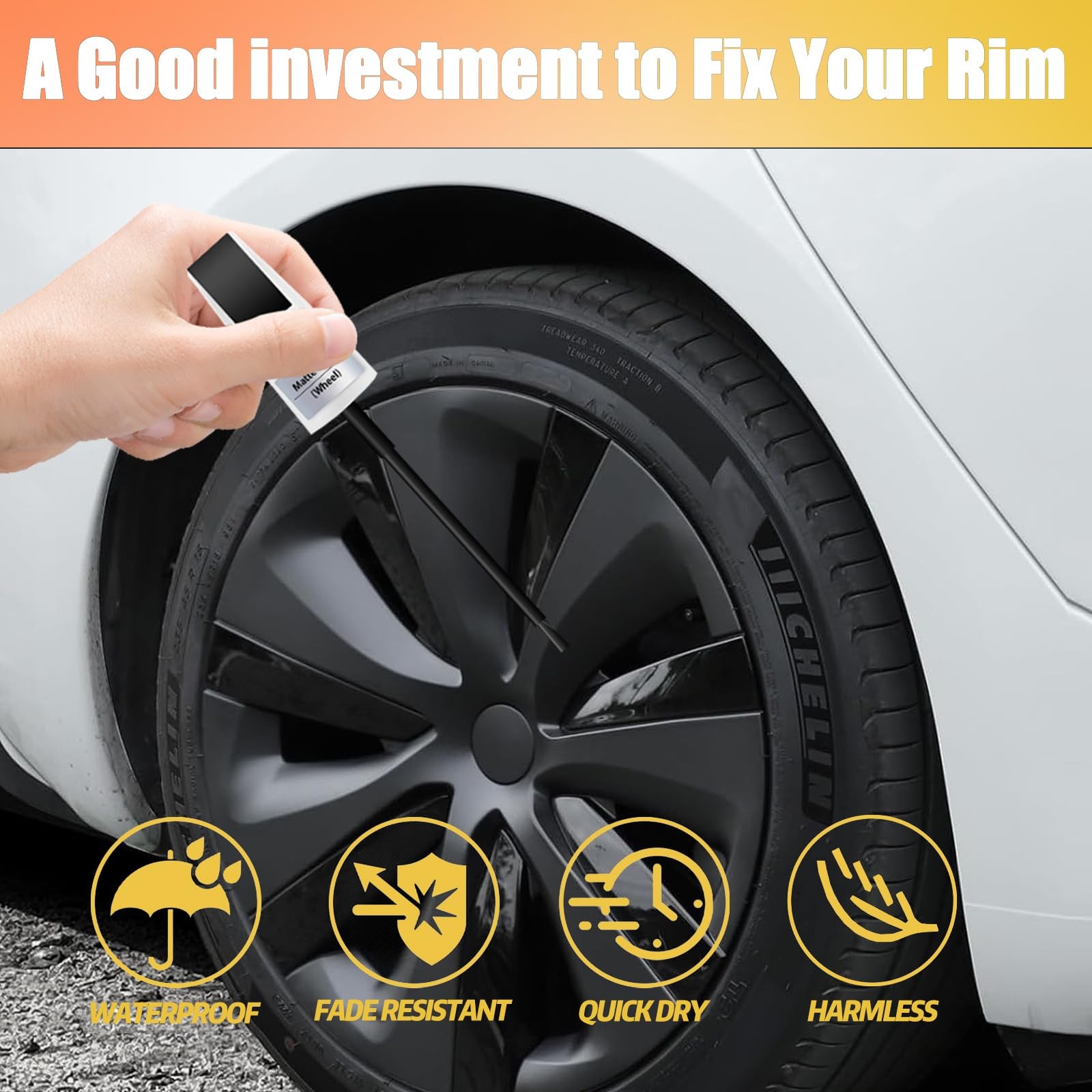 Touch Up Paint for Car Tesla Gunpowder Grey Rim Wheel Scratch Repair Pen Kit