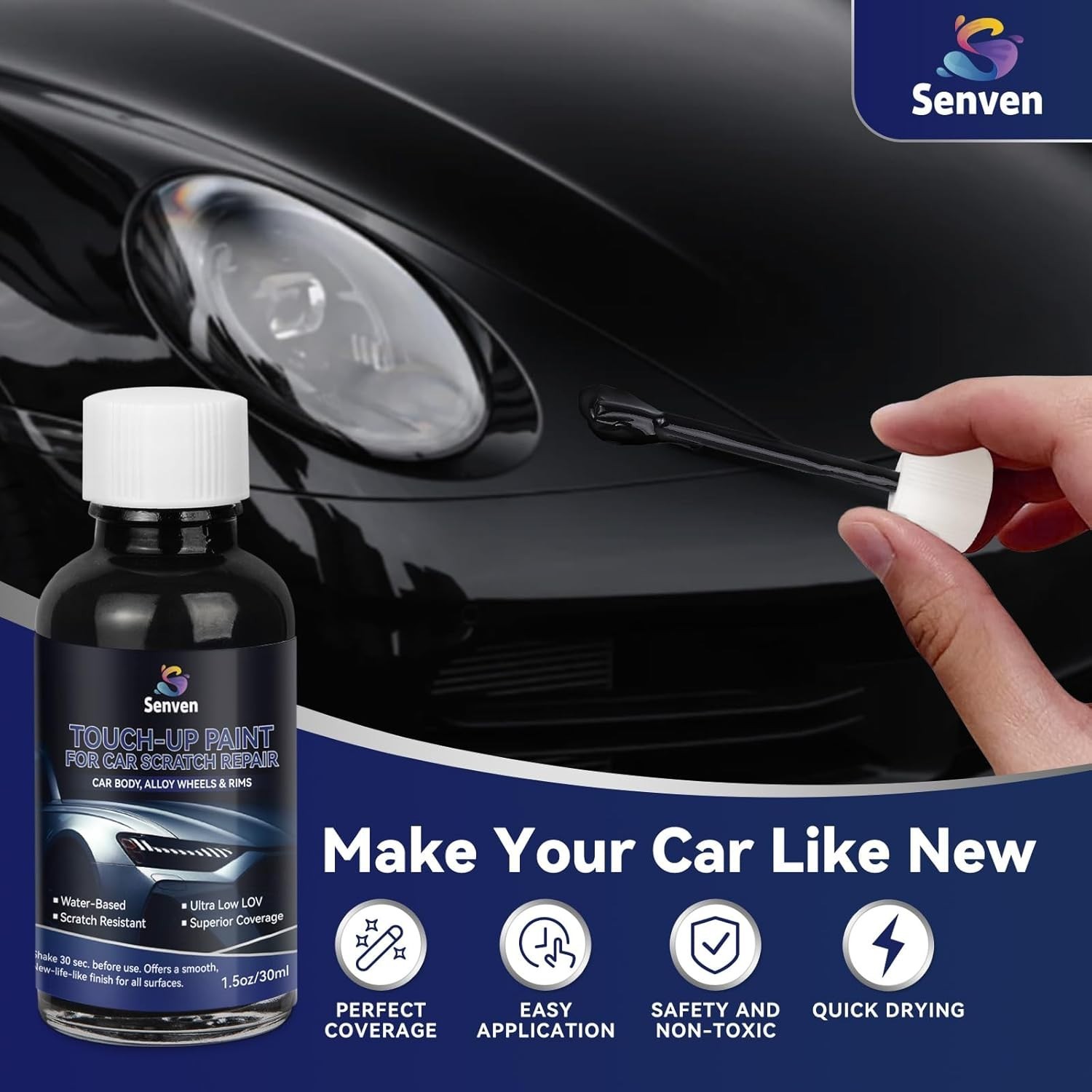 1.5 Oz Rust-Resistant Black Touch-Up Paint Pen for Automotive Scratch Repair