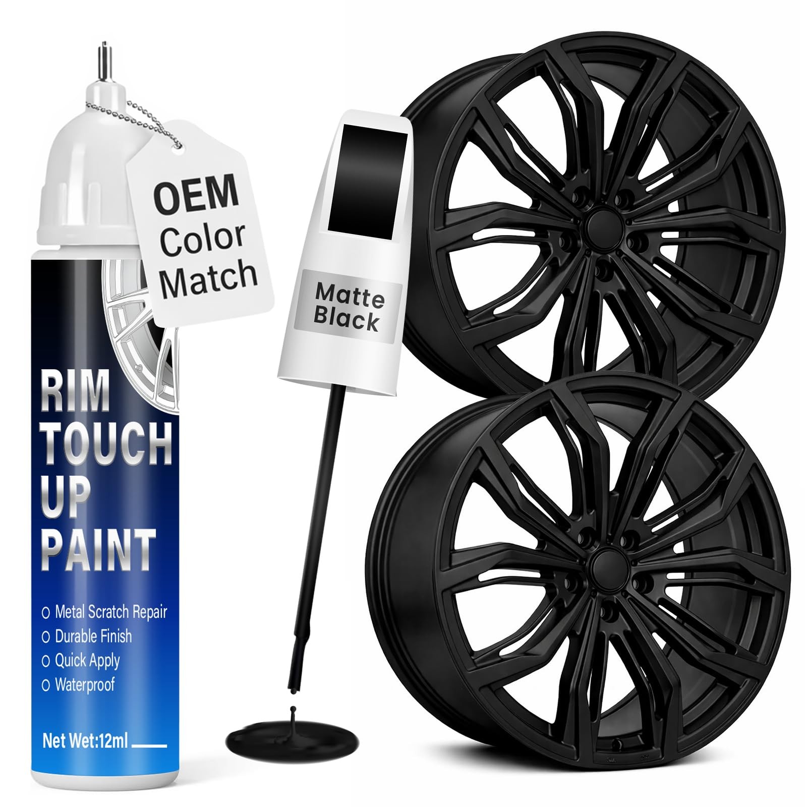Matte Black Rim Touch Up Paint, 2-in-1 0.4 Fl Oz (Pack of 1),