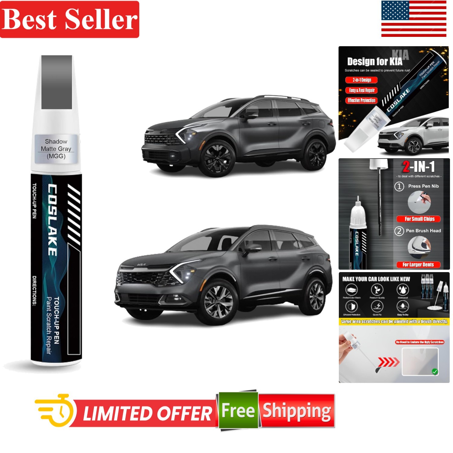 Essential Car Scratch Repair Kit for Kia – Fast-Drying 12ml Shadow Matte Gray