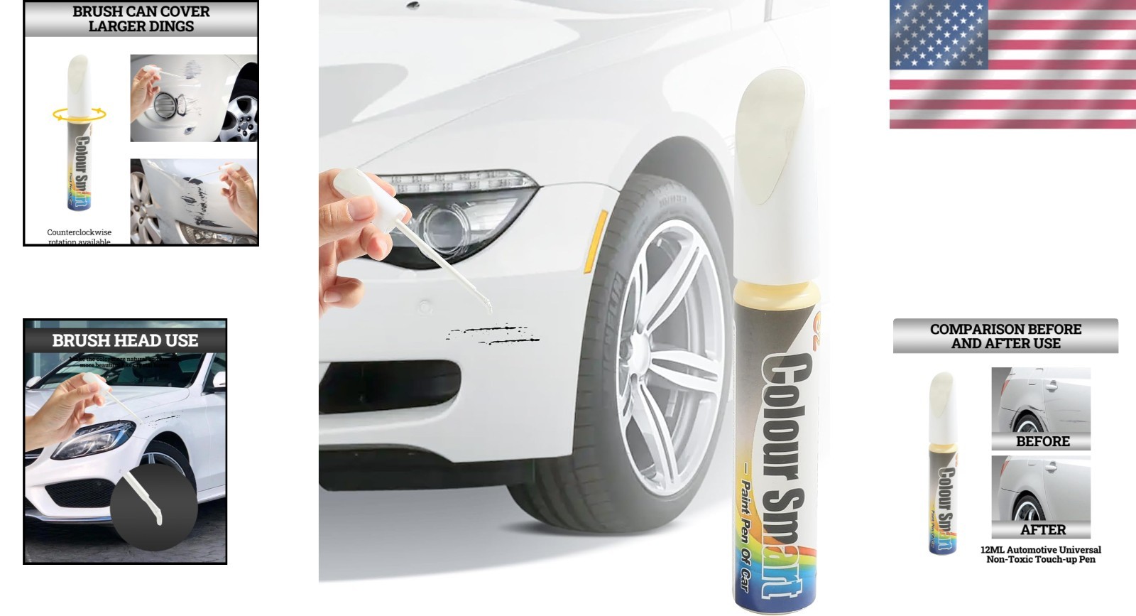 Quick-Dry Car Touch Up Paint Pen, Waterproof Scratch Repair for White Vehicles