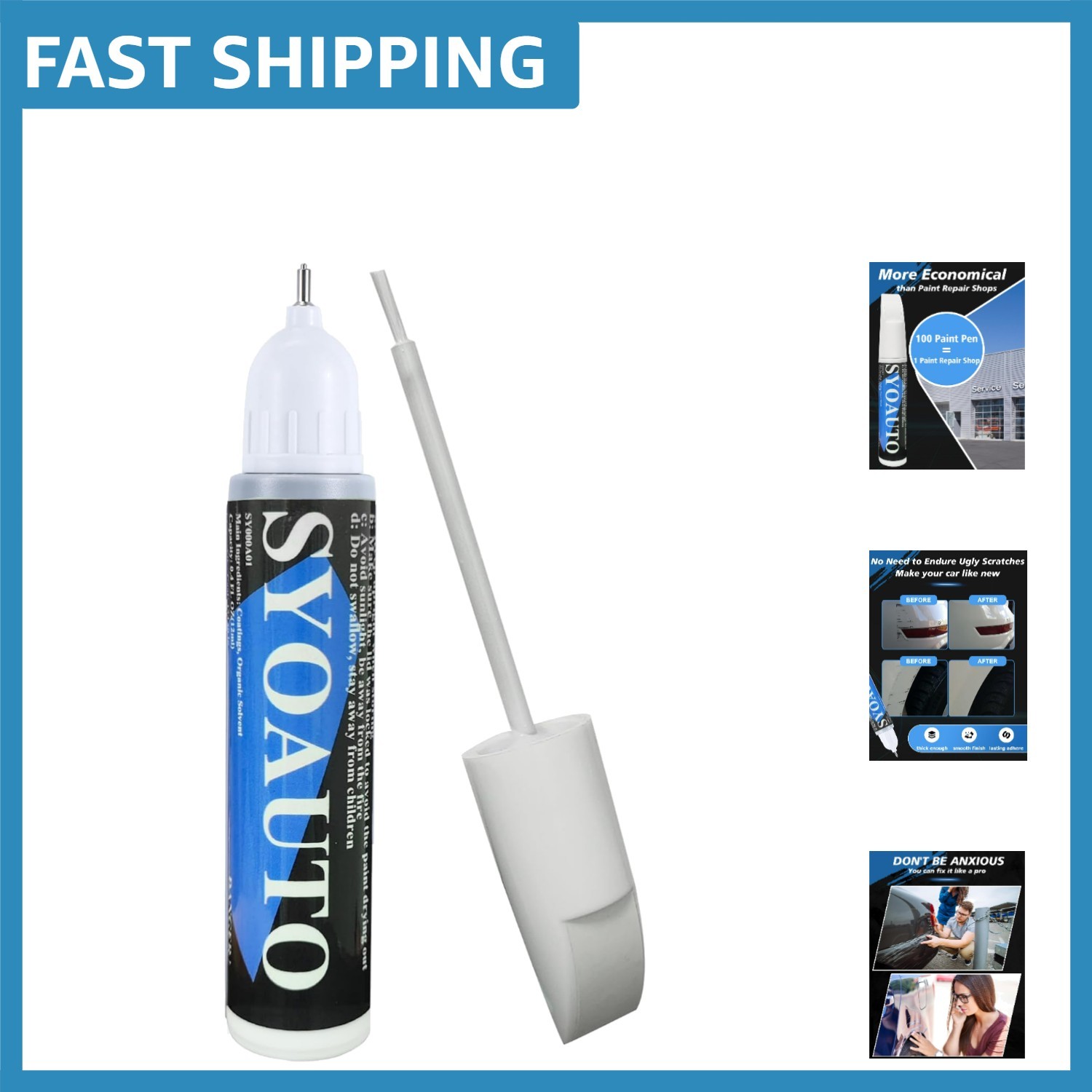 Pure White 2-in-1 Automotive Touch-Up Paint Pen & Brush – Rust Resistant, 0.4 oz