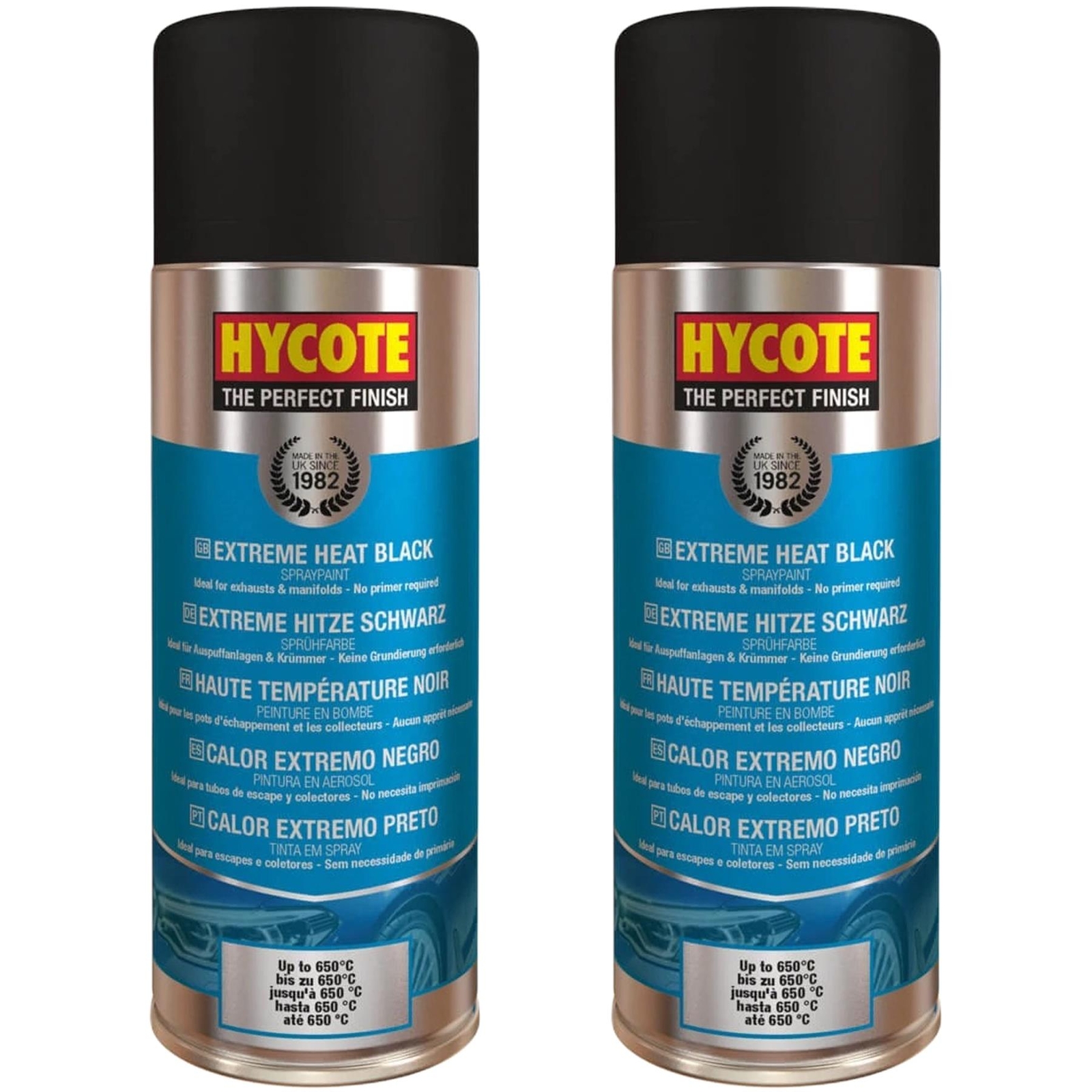 Hycote Colour Aerosol Spray Paint Black VHT Very High Temperature 400ml x2