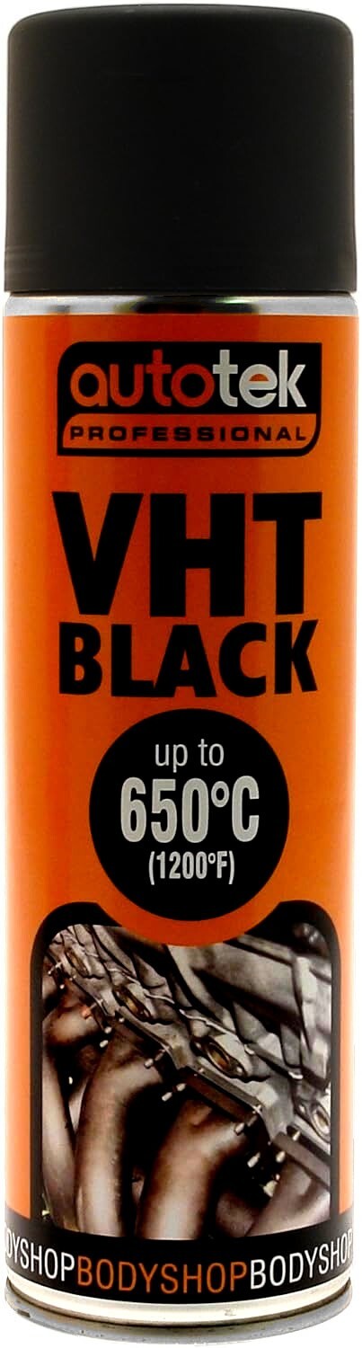 12x Autotek BLACK VHT Very High Temperature 650C Spray Paint Cans 500ml +G +CP