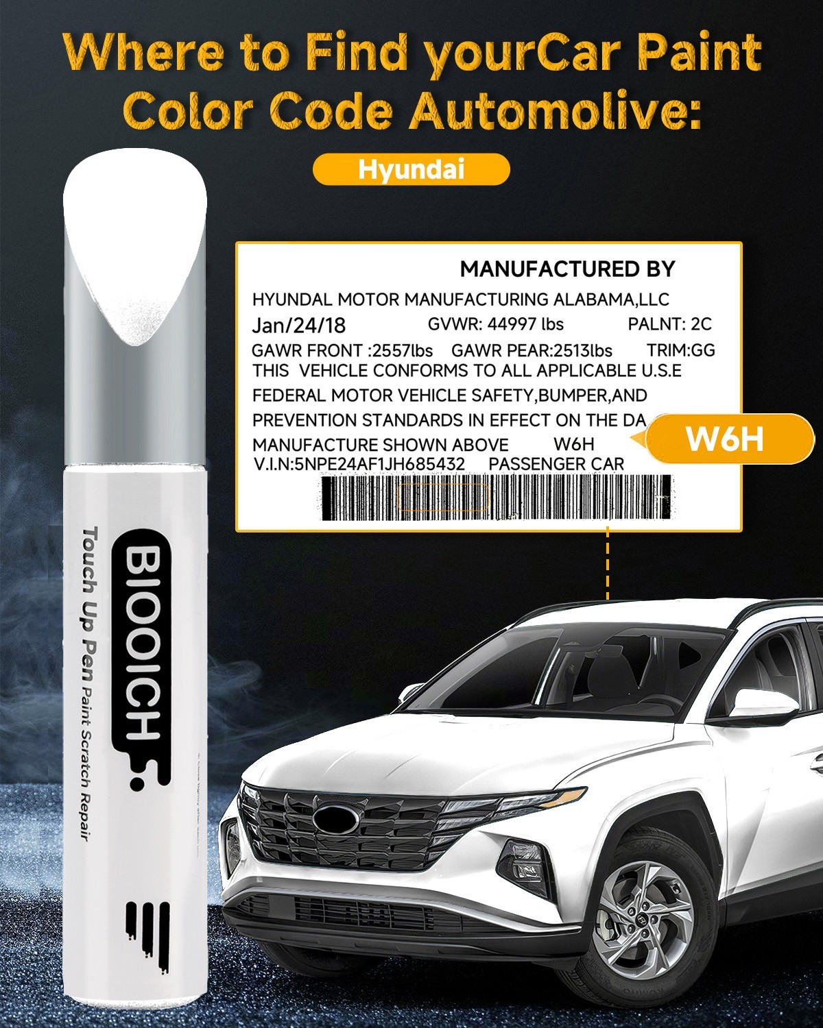 BIOOICH Touch Up Paint Pen for Hyundai Repair Car Chip and Scratch Color Match