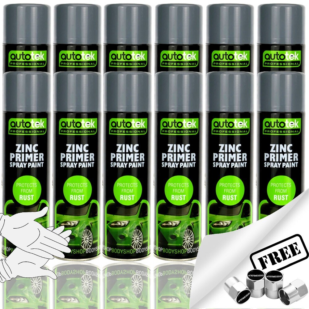 12x AUTOTEK ZINC PRIMER Aerosol Spray Paint Professional Hi Covering Power+G+CP