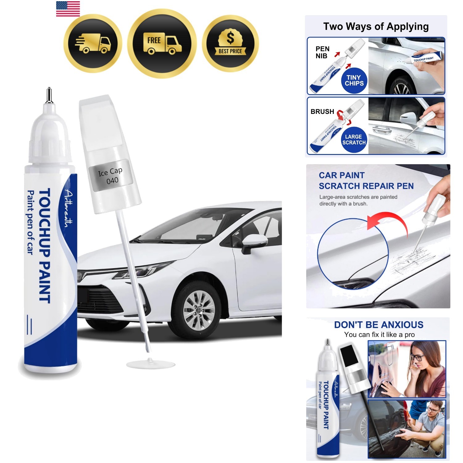 Ice Cap/Super White040 Touch Up Paint for Toyota-Exact Match–Chips and Nicks …