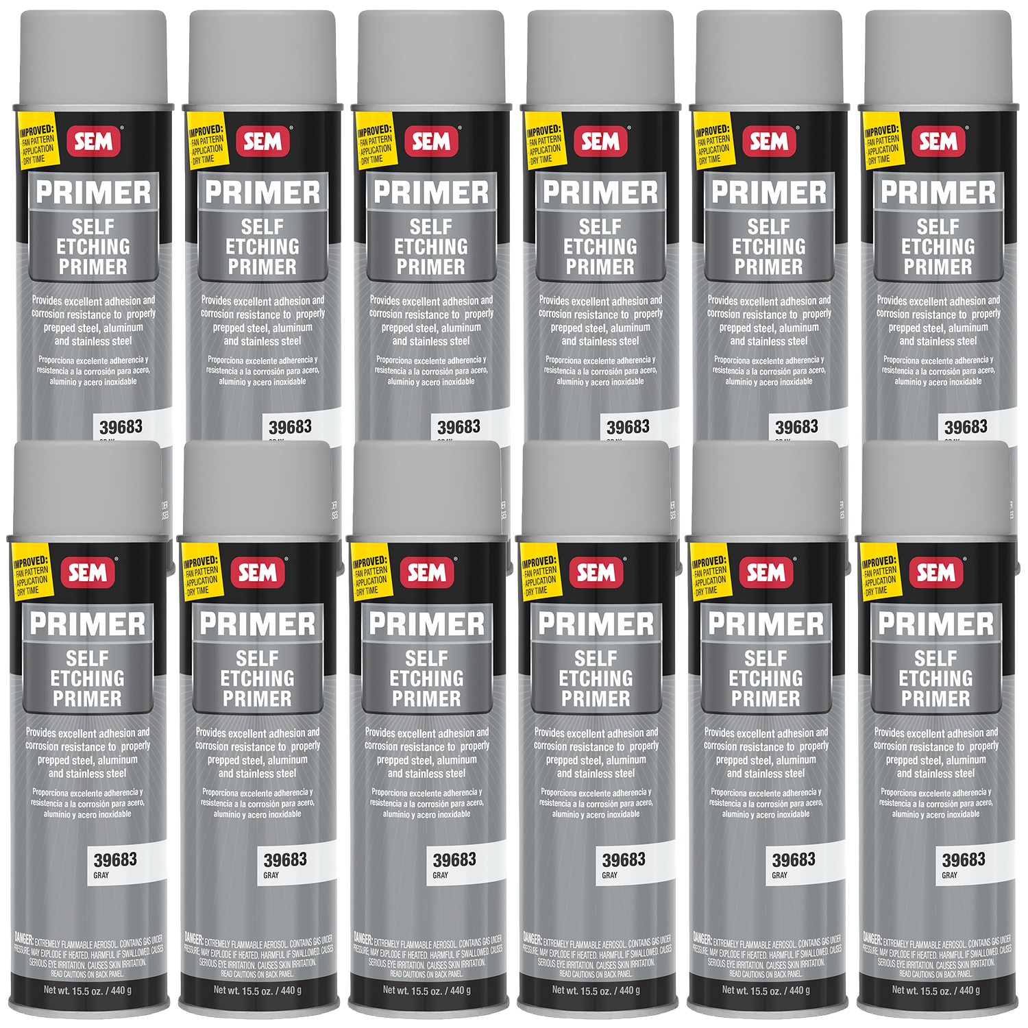 SEM Self Etching Primer Gray Color Aerosol 12 oz. 39683, 12 Pack