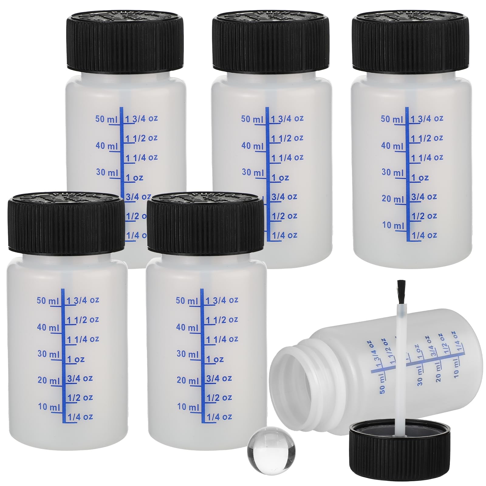 6 PCS Empty Touch up Paint Bottles, 2 Oz 1 Count (Pack of 6), White,Black