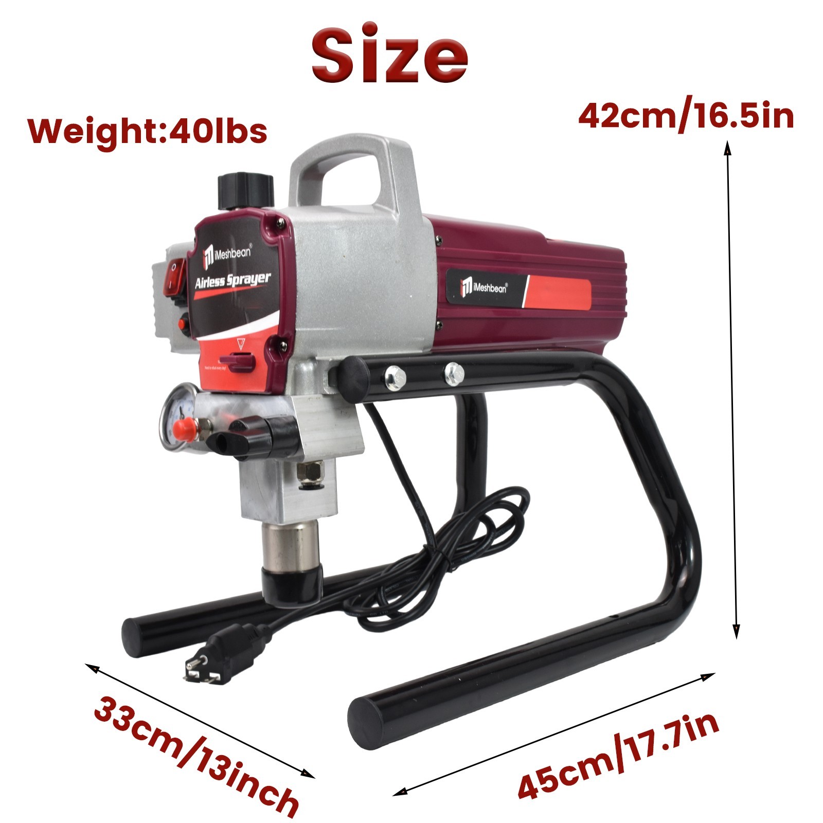 2.5HP Electric Airless Paint Sprayer High Efficient 3300PSI W/Extension Rod 220V