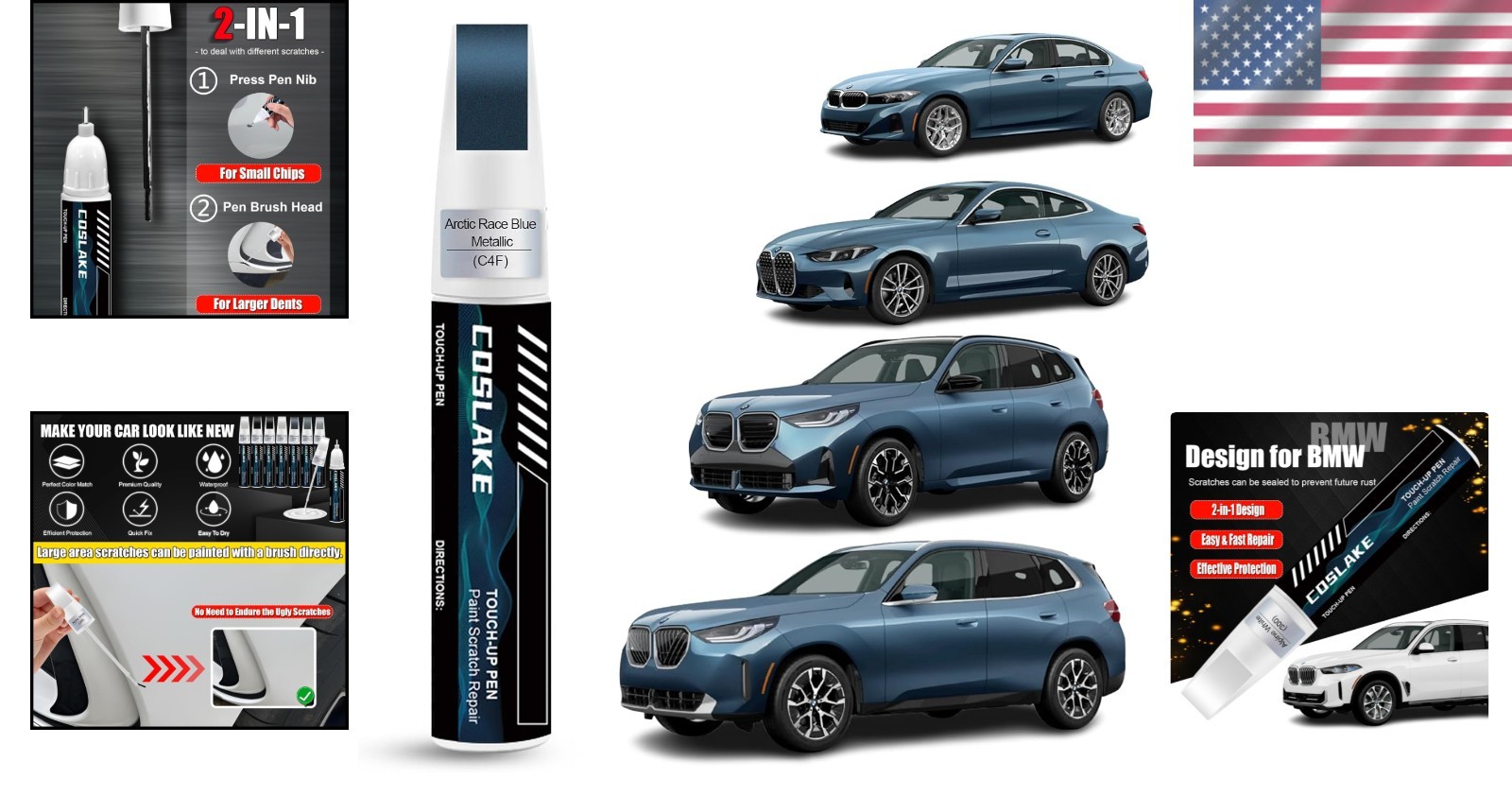 Precision Touch-Up Paint for BMW: Arctic Race Blue Metallic 12ml Car Scratch Fix
