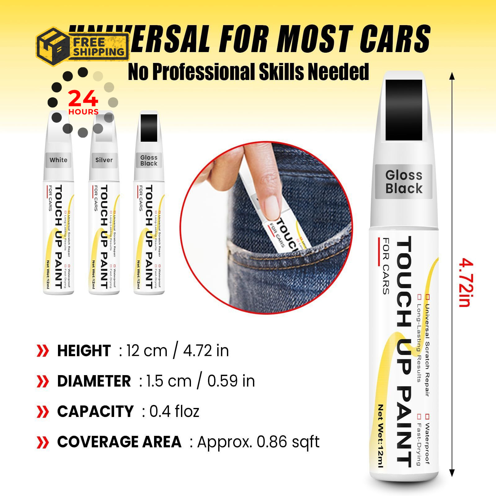 Gloss Black Touch Up Paint for cars, 2-in-1 0.4 Fl Oz (Pack of 1),