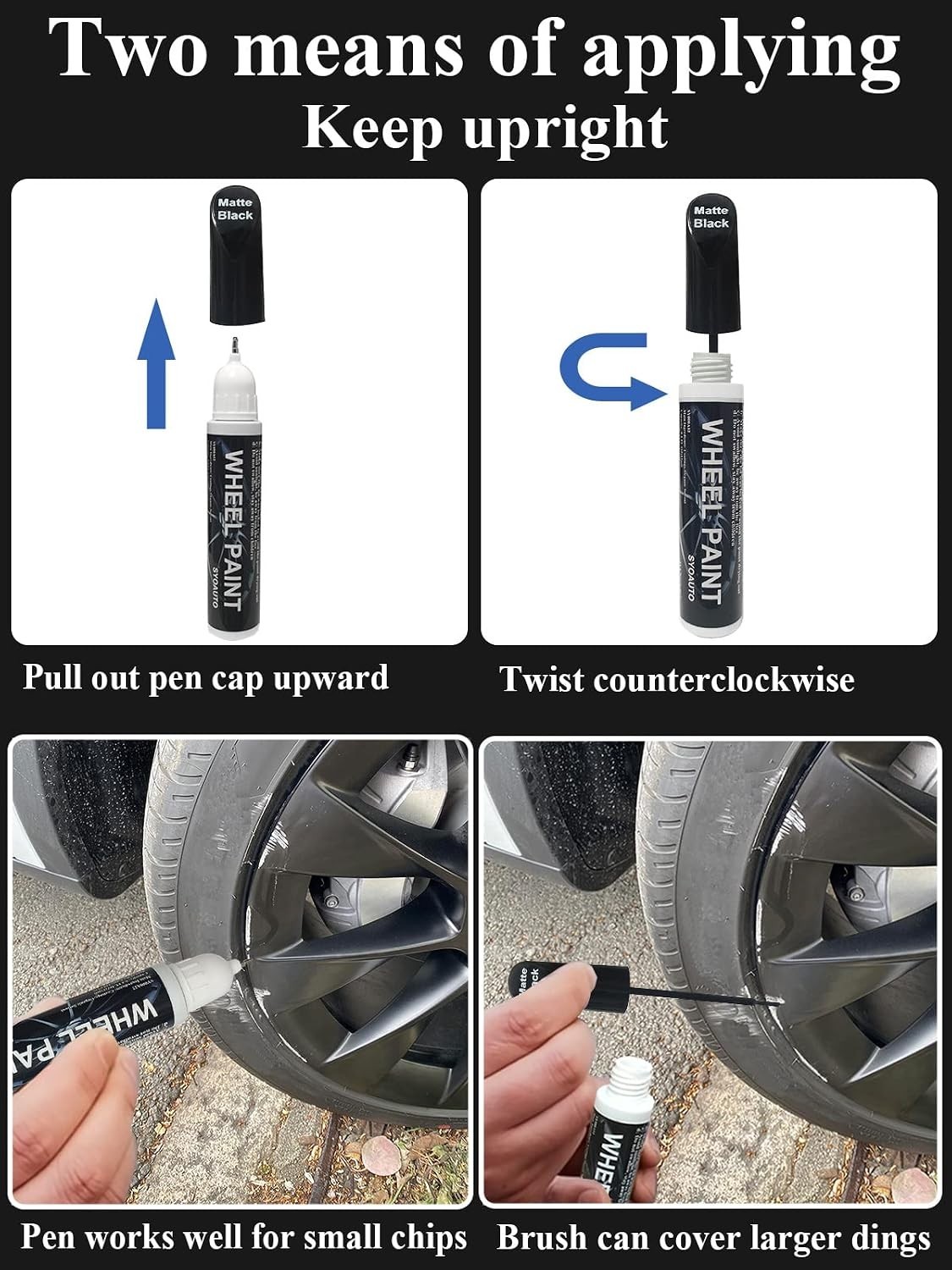 Universal Matte Black Scratch Repair Pen for Rims – 12ml Waterproof Solution