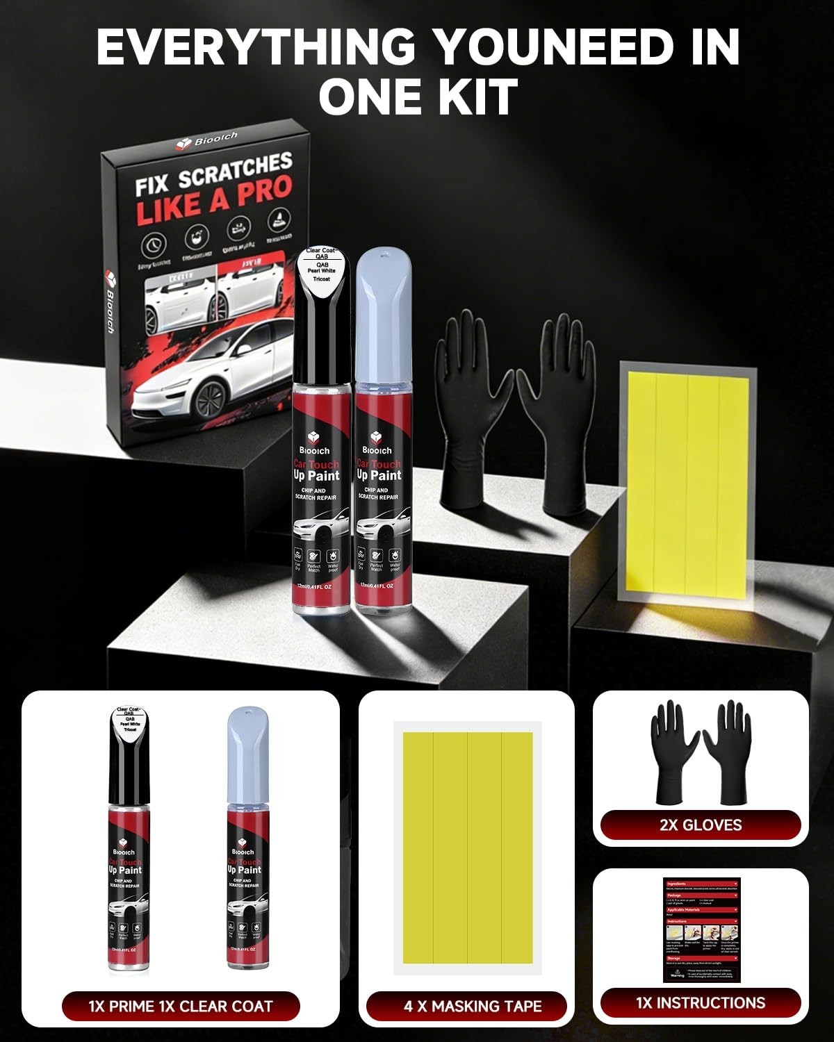 Pearl White Touch Up Paint Kit for Nissan – 2K Clear Coat, Exact Color Match, Ch