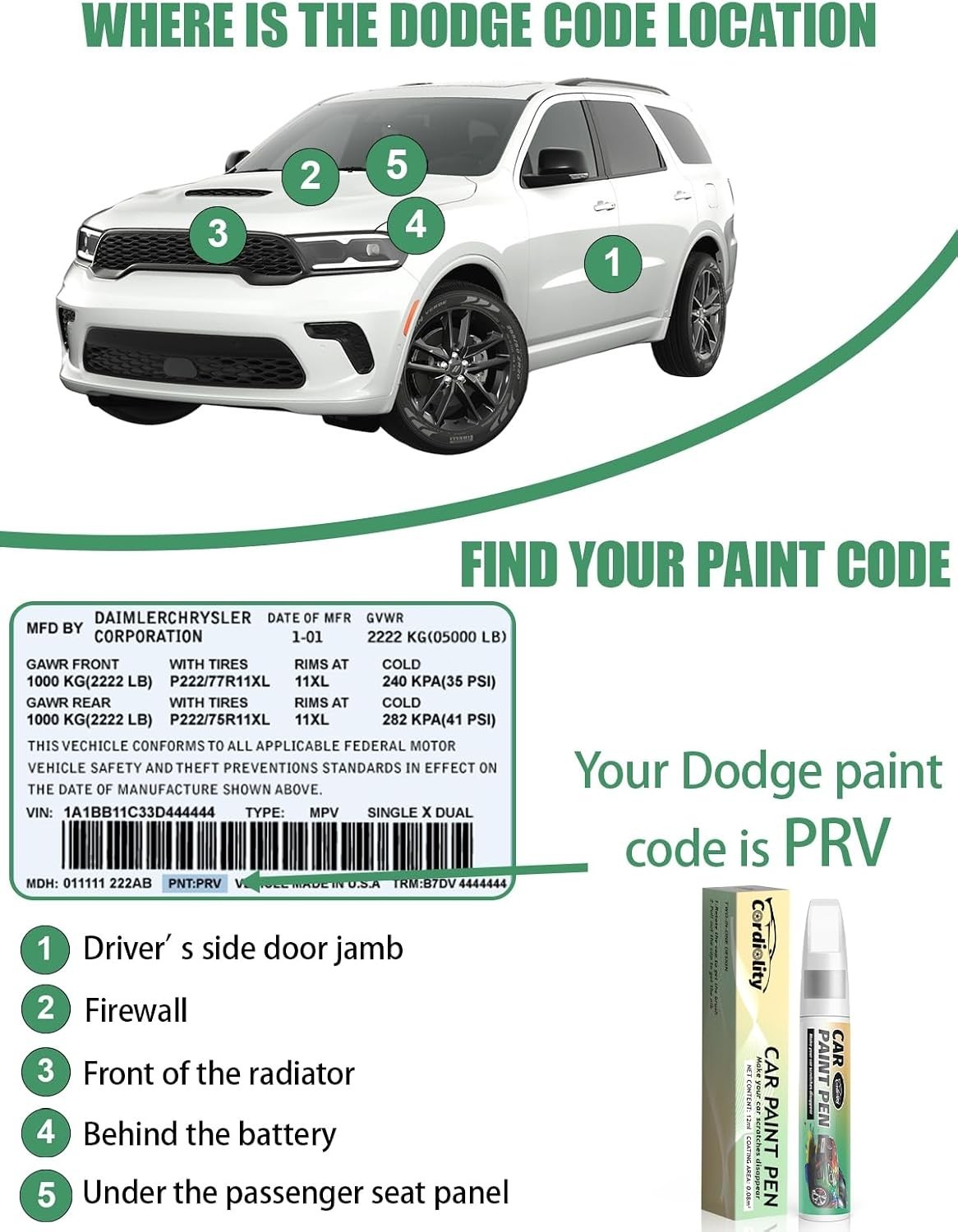 Acrylic Car Scratch Repair Pen for Dodge – Waterproof & Rust-Resistant Fast Fix