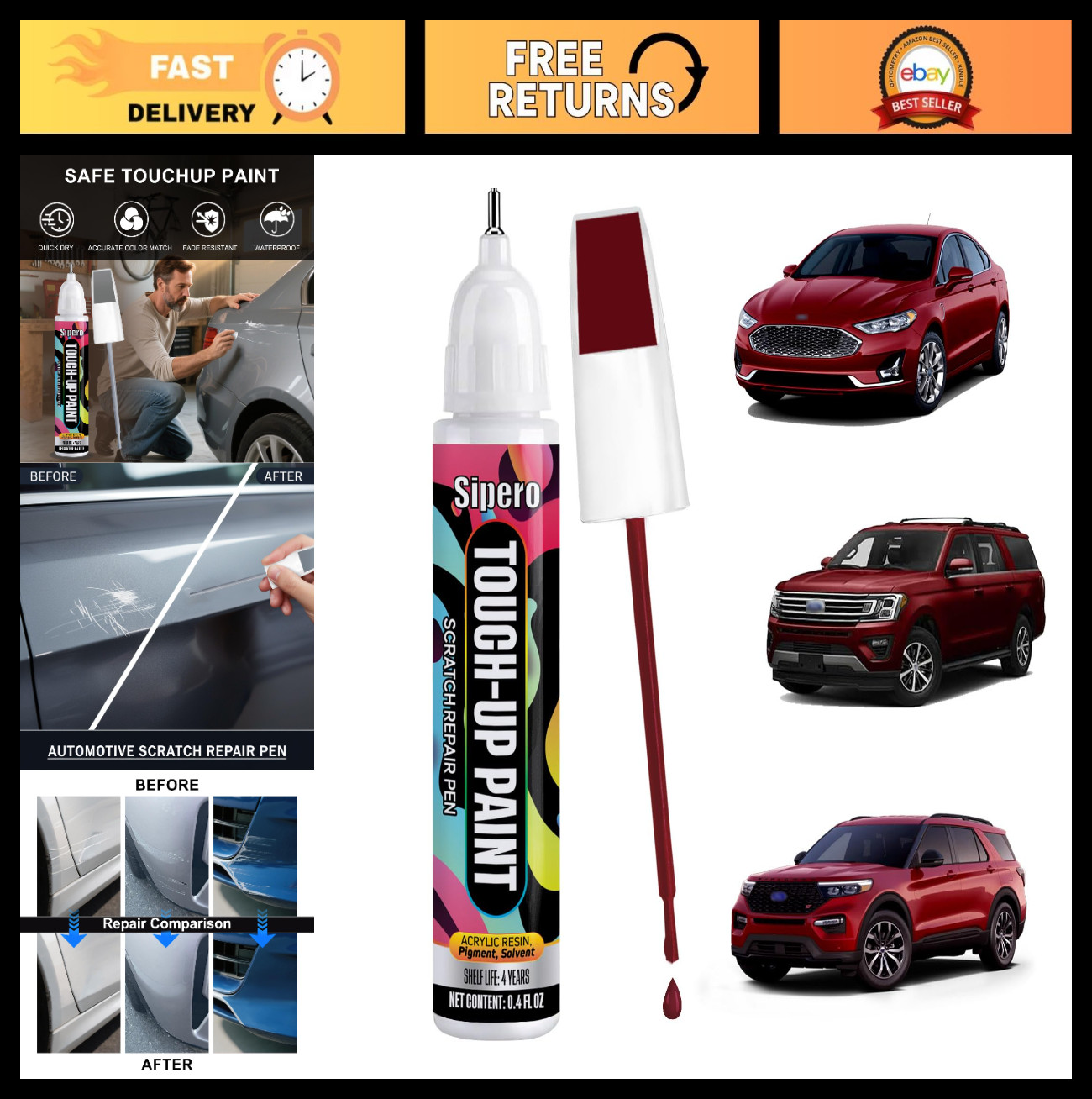 Rapid Red Metallic Touch Up Paint Kit – Exact Color Match Scratch Repair for For
