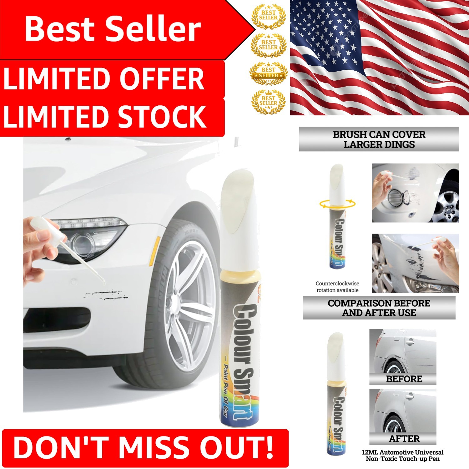 Quick & Easy Car Scratch Repair Pen – Fast-Drying White Enamel for All Surfaces