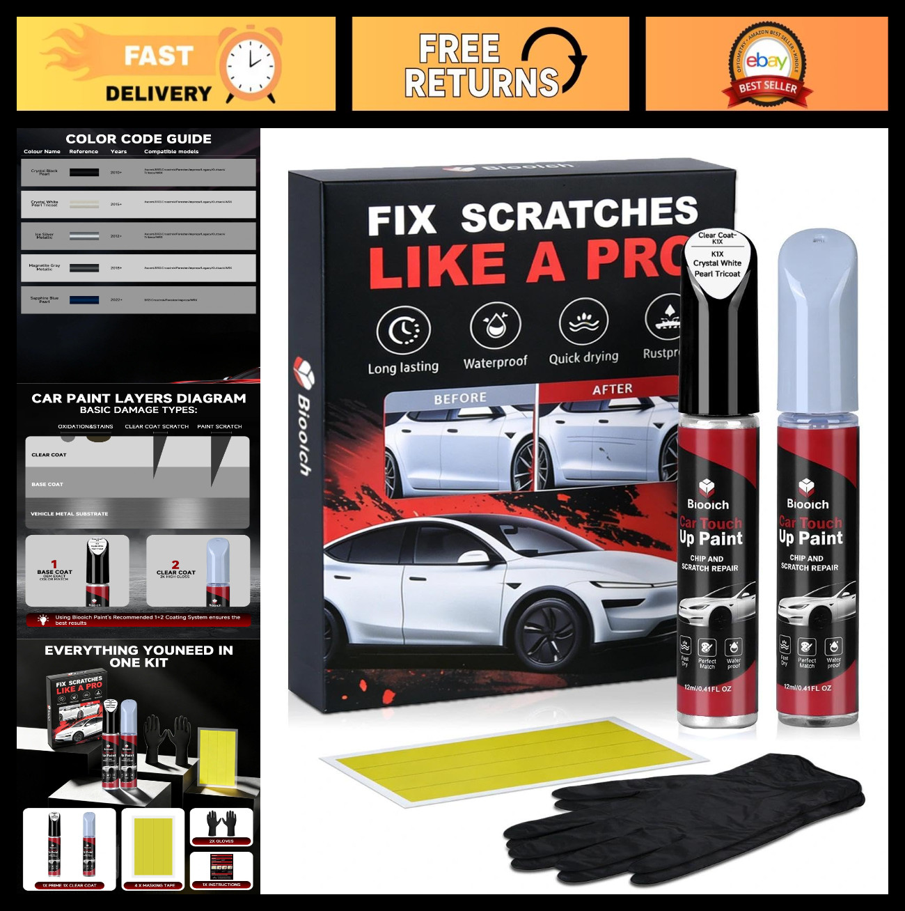 Crystal White Pearl Touch Up Paint Kit for Subaru – 2K Clear Coat, Exact Color M