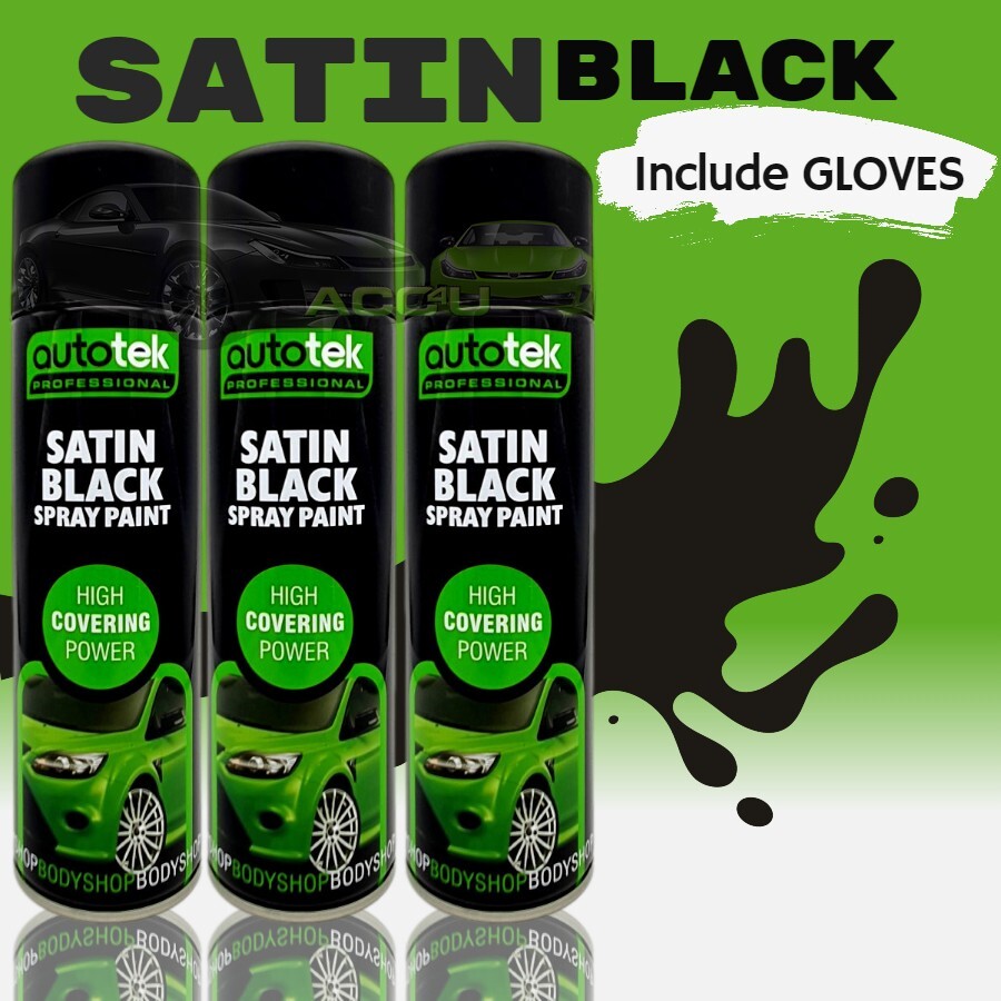 3x 500ml AUTOTEK SATIN BLACK Metal Gate Grills Pipes Spray Paint Cans SB500+G+M