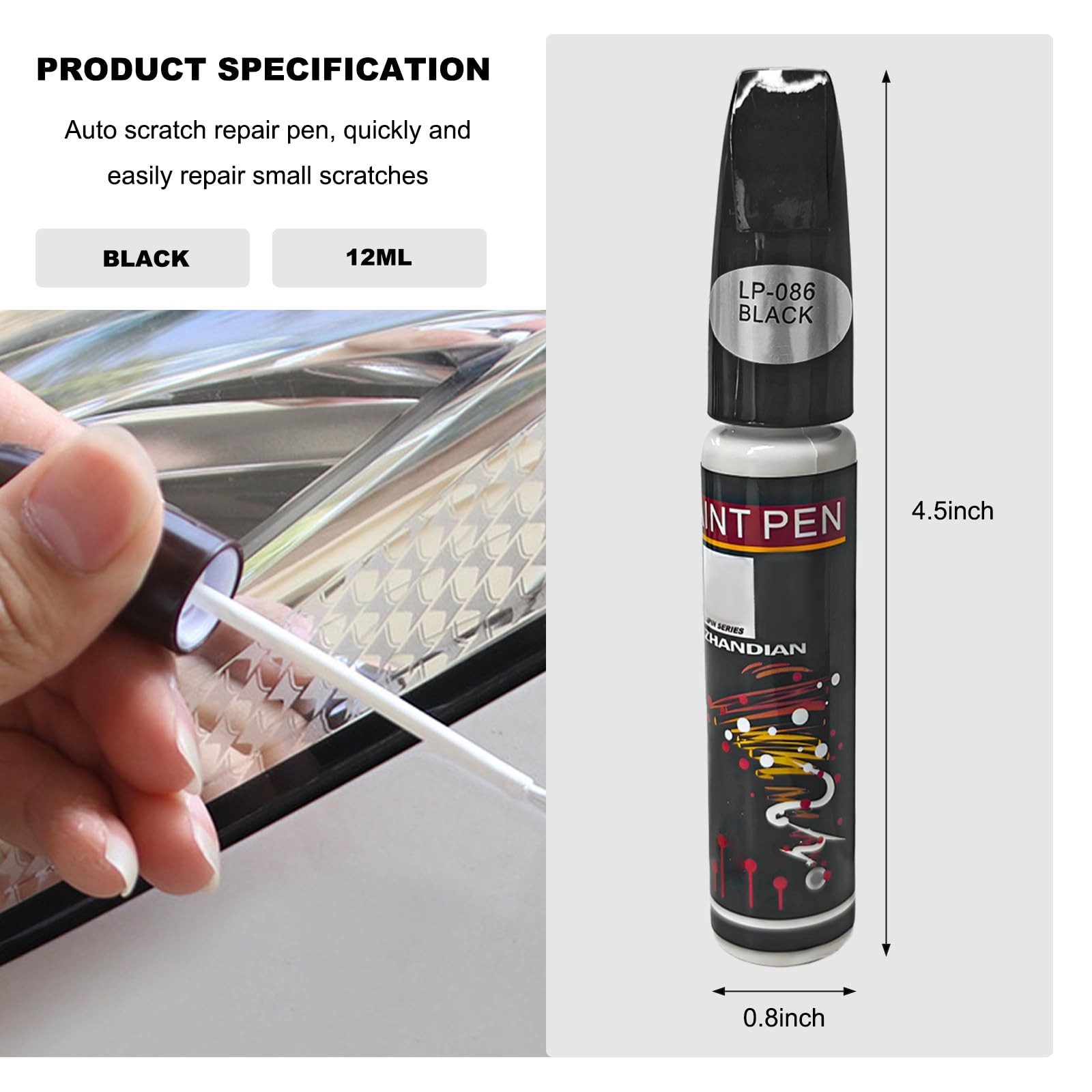 Sbulhia Touch Up Paint for Cars, Two-In-One 1 Count (Pack of 1), Pure Black