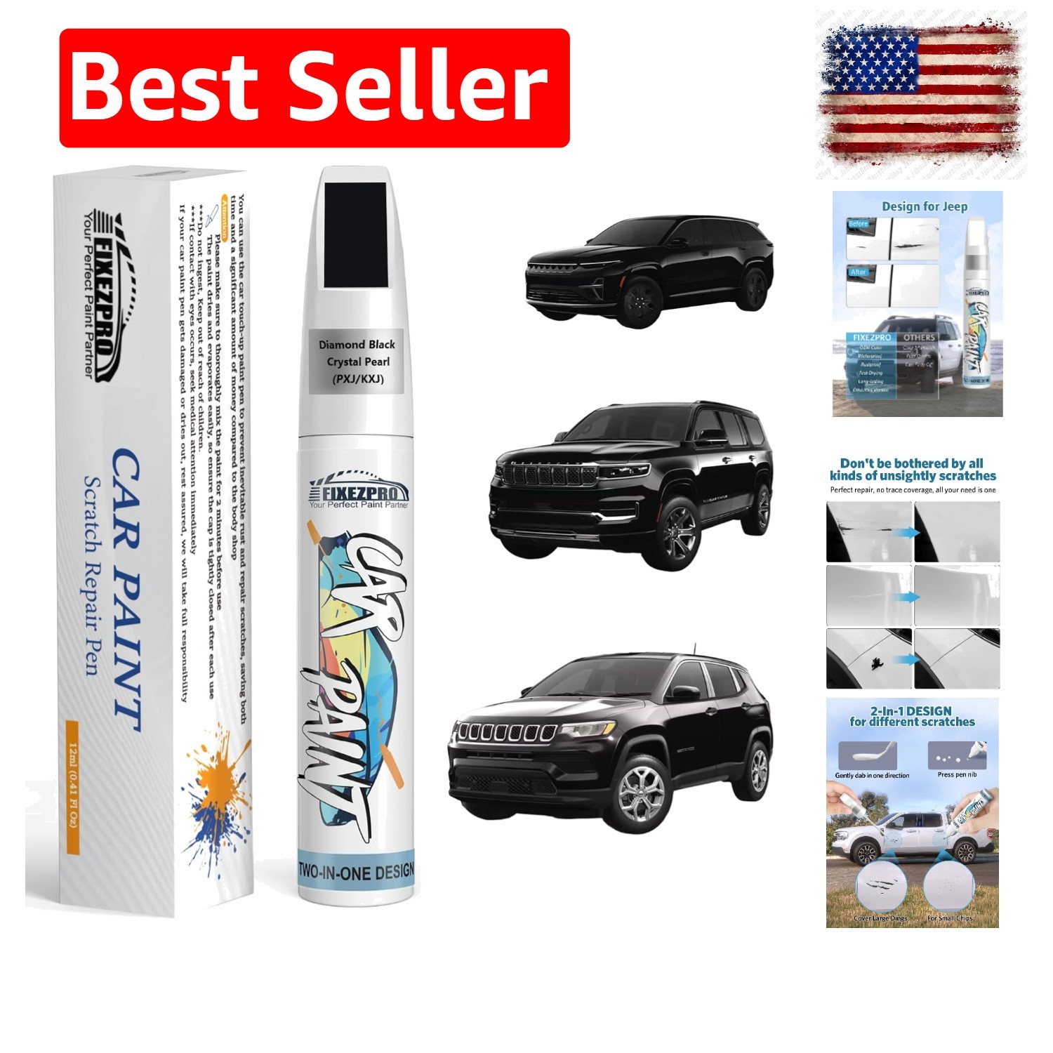 Diamond Black Crystal PearlPXJ/KXJ Touch Up Paint for Jeep, Car Paint Scratch…