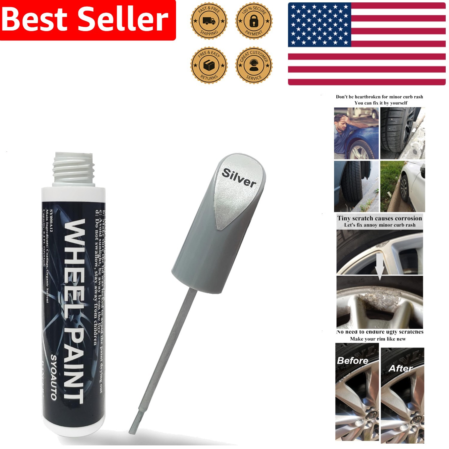 Silver Rim Touch Up Paint Pen Universal Alloy Wheel Scratch Repair Kit 12ml