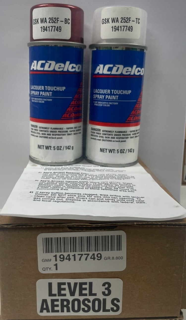GM ACDelco Cherry Pop Paint 5oz Spray Code GSK WA 252FBC & Top Clear Coat
