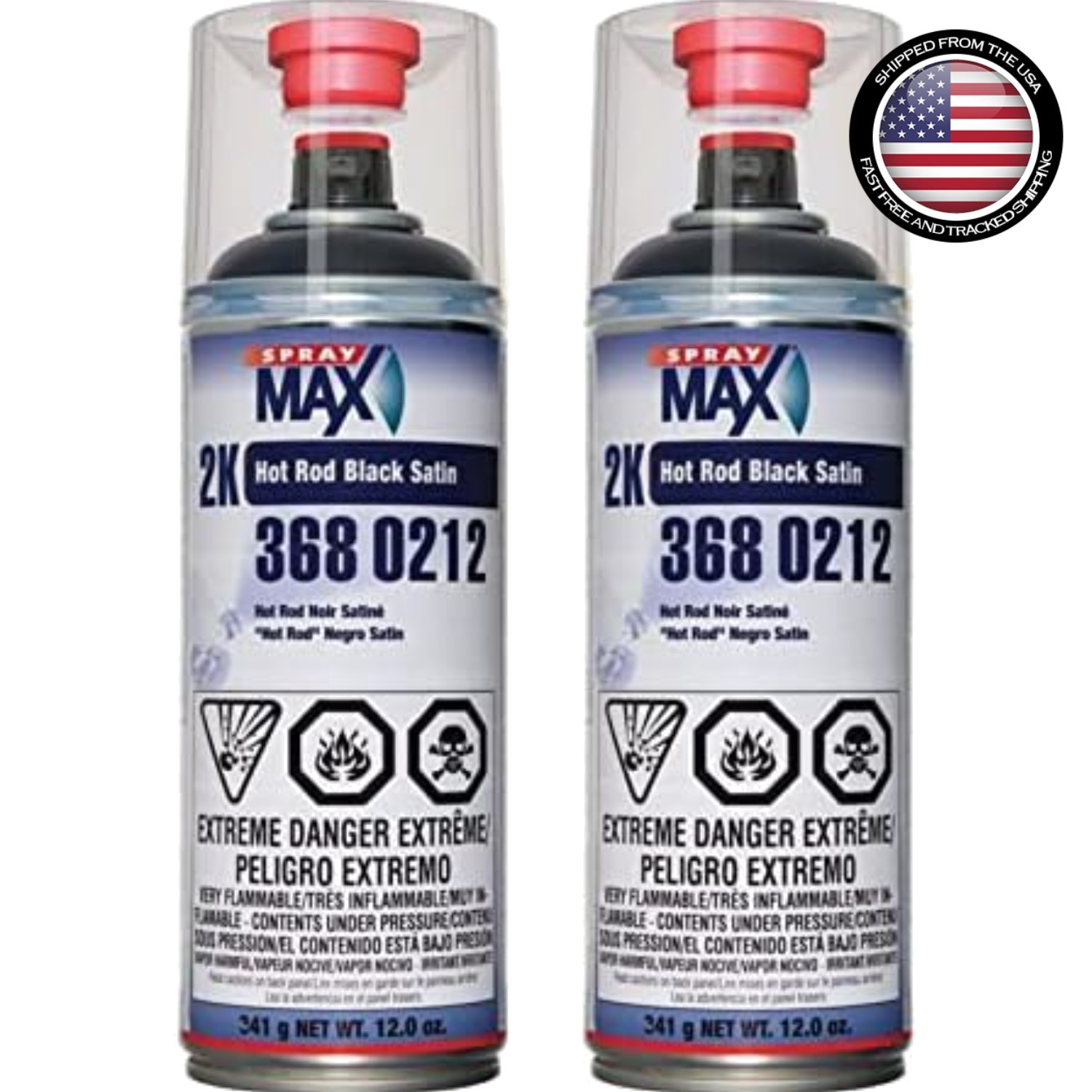 Automotive Spray Paint 12 Oz Satin Black 2K Hot Rod Aerosol Weatherproof