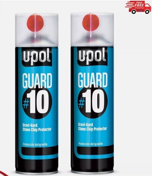 2 x U-POL GUARD #10 Gravi Guard Stone Chip 450ml Aerosol Black Stone Chip UPOL