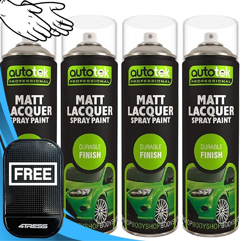 4 x 500ml AUTOTEK Professional Matt Lacquer Spray Paint Aerosol Can+G+M