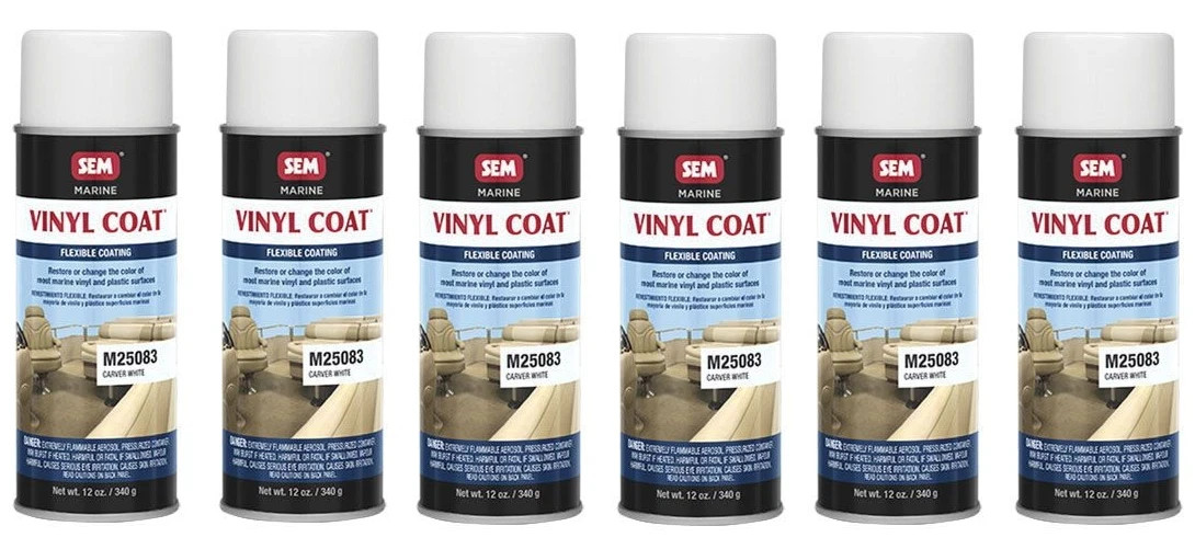 Lot Of 6 Cans SEM M25083, Carver White, Marine Vinyl Paint, Aerosol (6 Pack)
