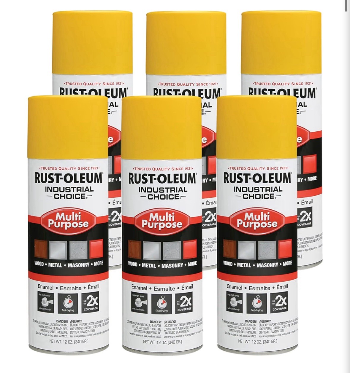 Safety Yellow Spray Paint Gloss Rust-Oleum Multi-Purpose Spray Paint 12oz 6pcs