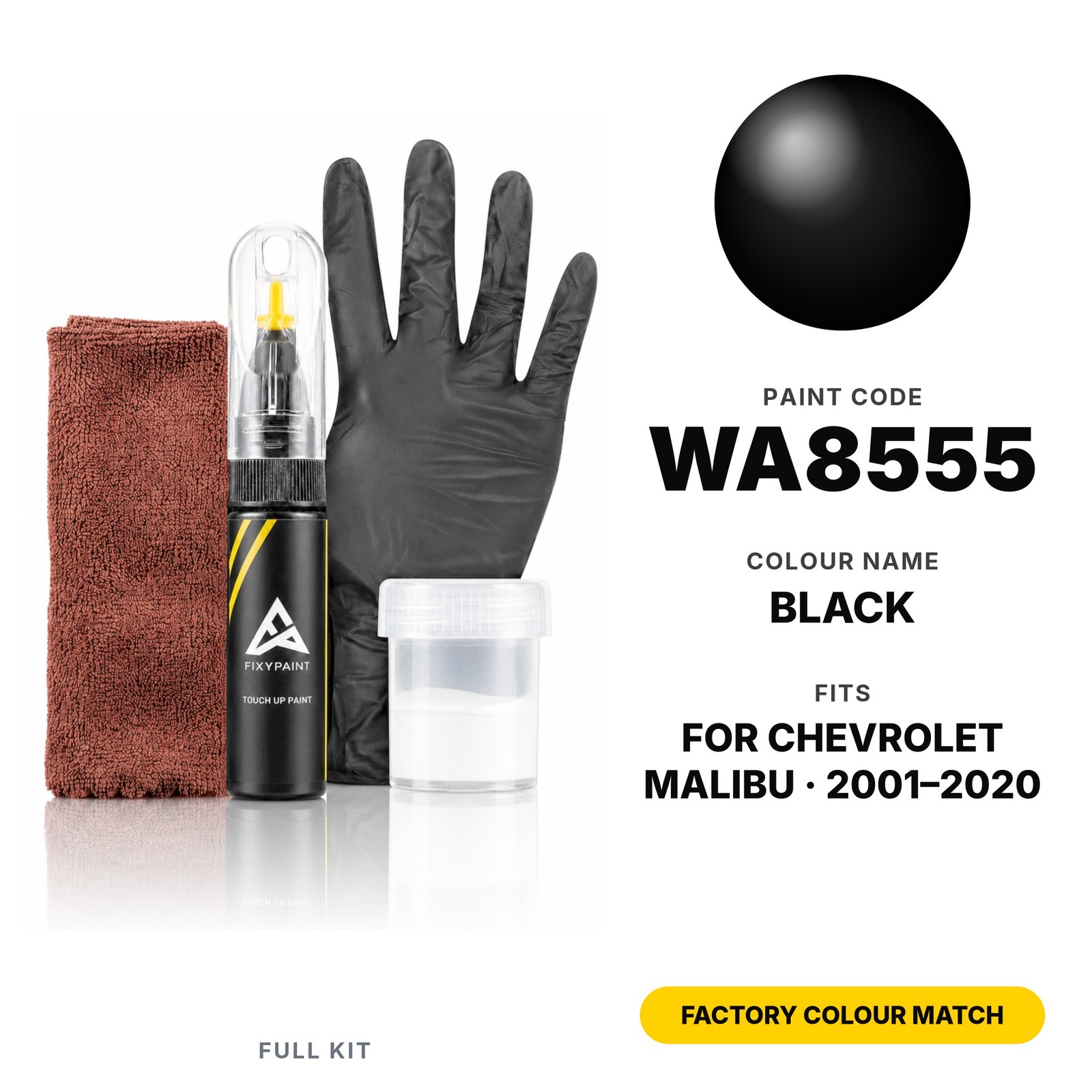 Touch Up Paint For Chevrolet Malibu WA8555 Black Full Kit Factory Colour Match