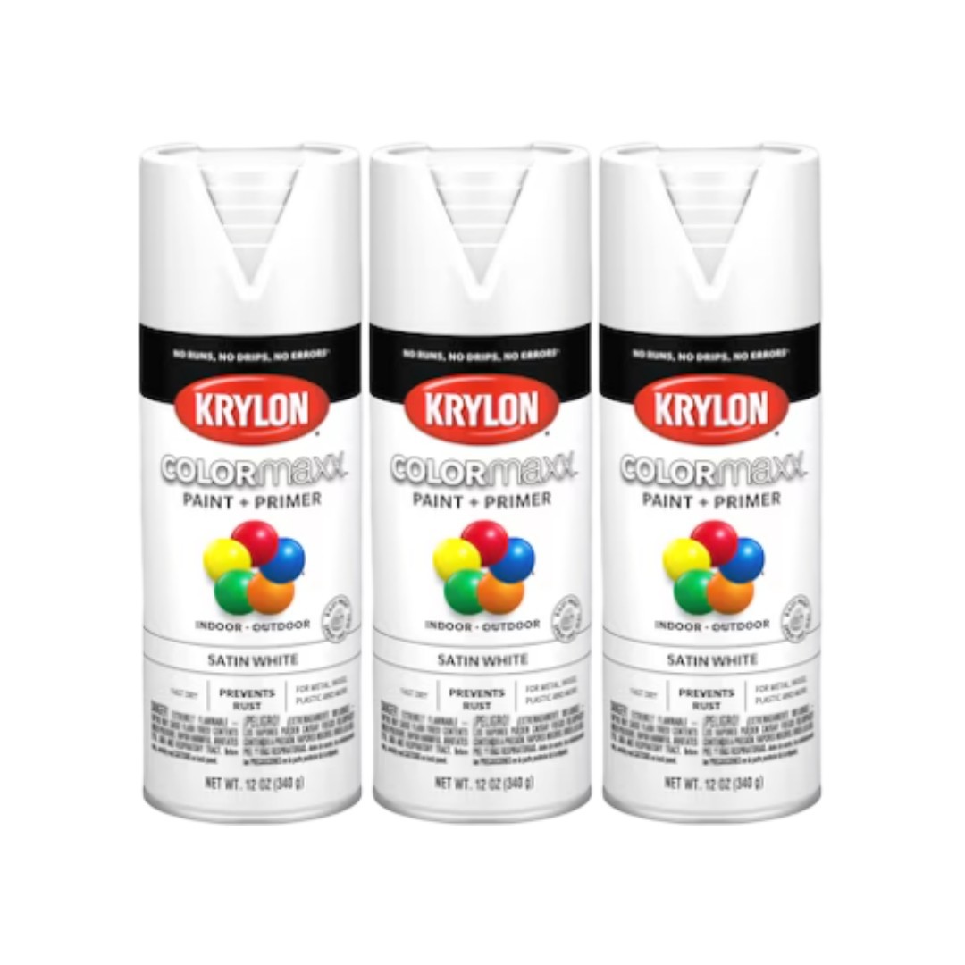 KRYLON 5545 Gloss White Color Maxx Paint + Primer Indoor + Outdoor Pack of 3