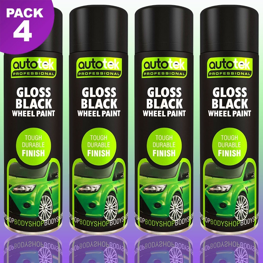 4 x Autotek GLOSS BLACK ALLOY WHEEL Spray Paint Aerosol Professional Cans+G+CP