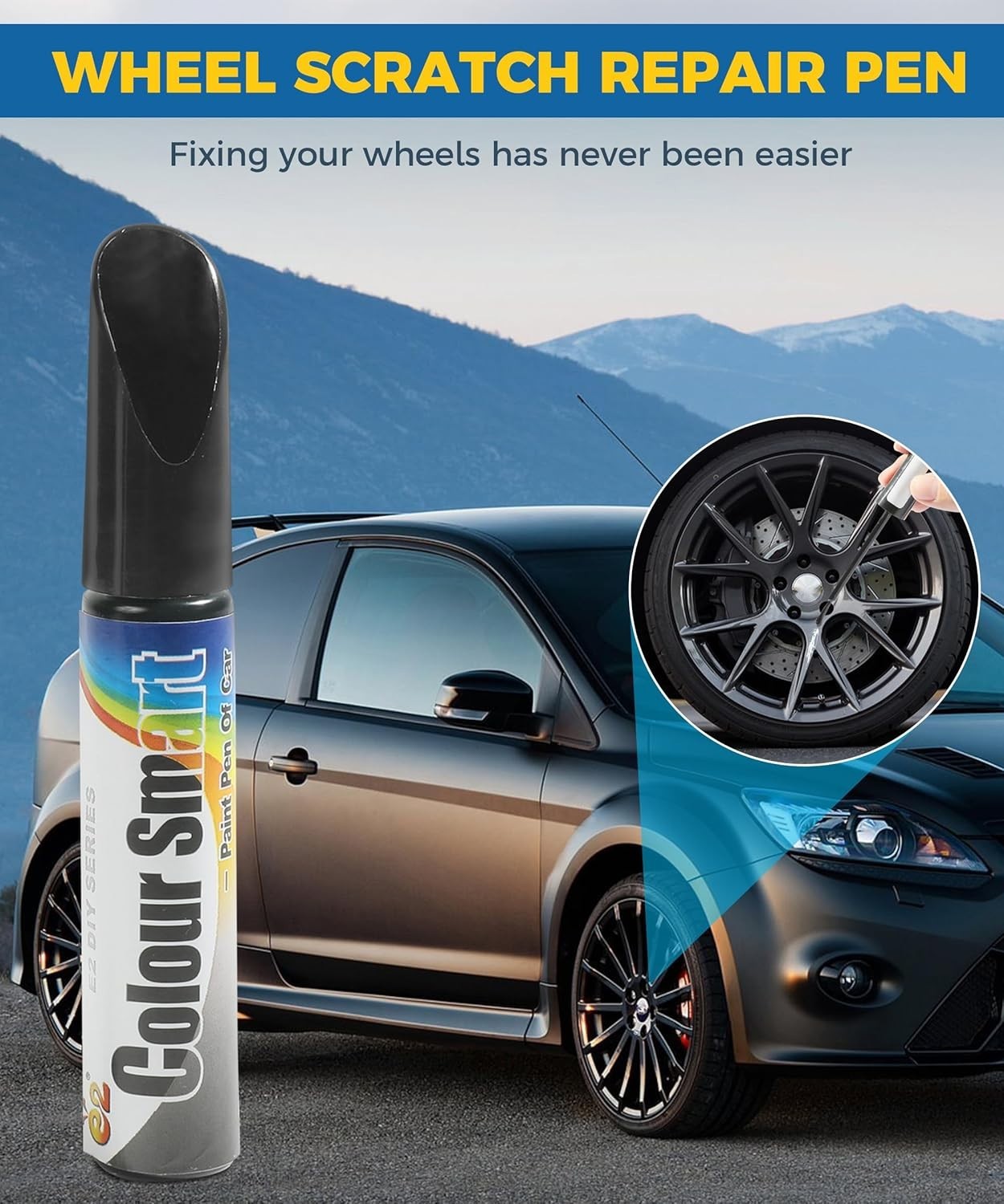 Rust Resistant Rim Scratch Repair Pen – Fast-Drying Gloss Black Touch Up Paint