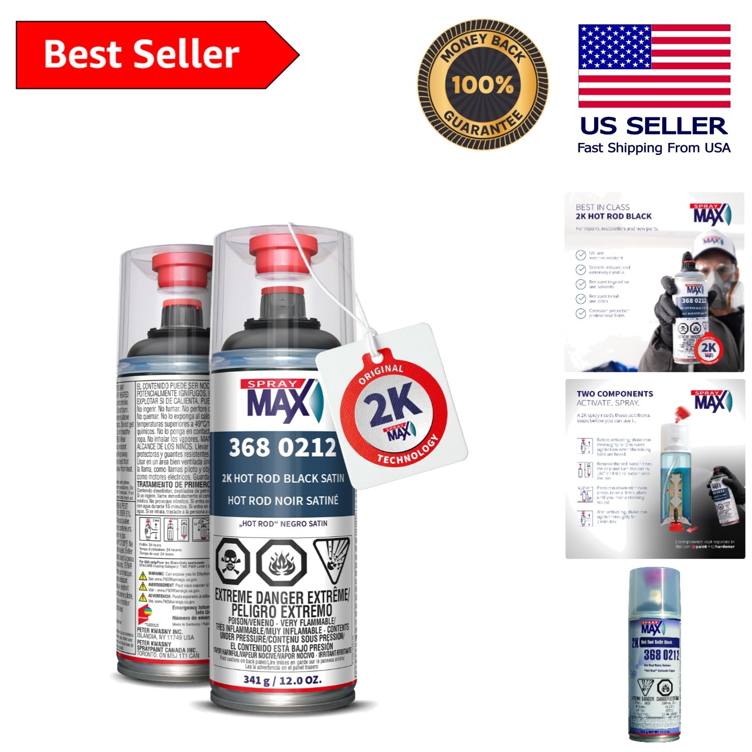 Durable 2K Satin Black Spray Paint 12 oz – Semi-Gloss, UV & Chemical Resistant