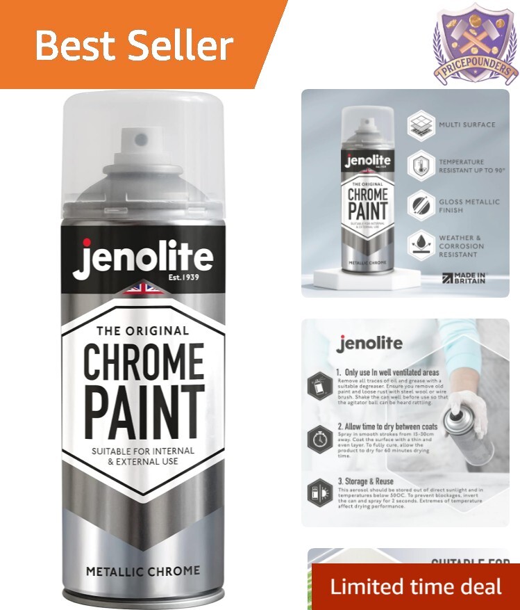 Aerosol Chrome Spray Paint – Water-Repellent Gloss Finish for Wood, Metal & More