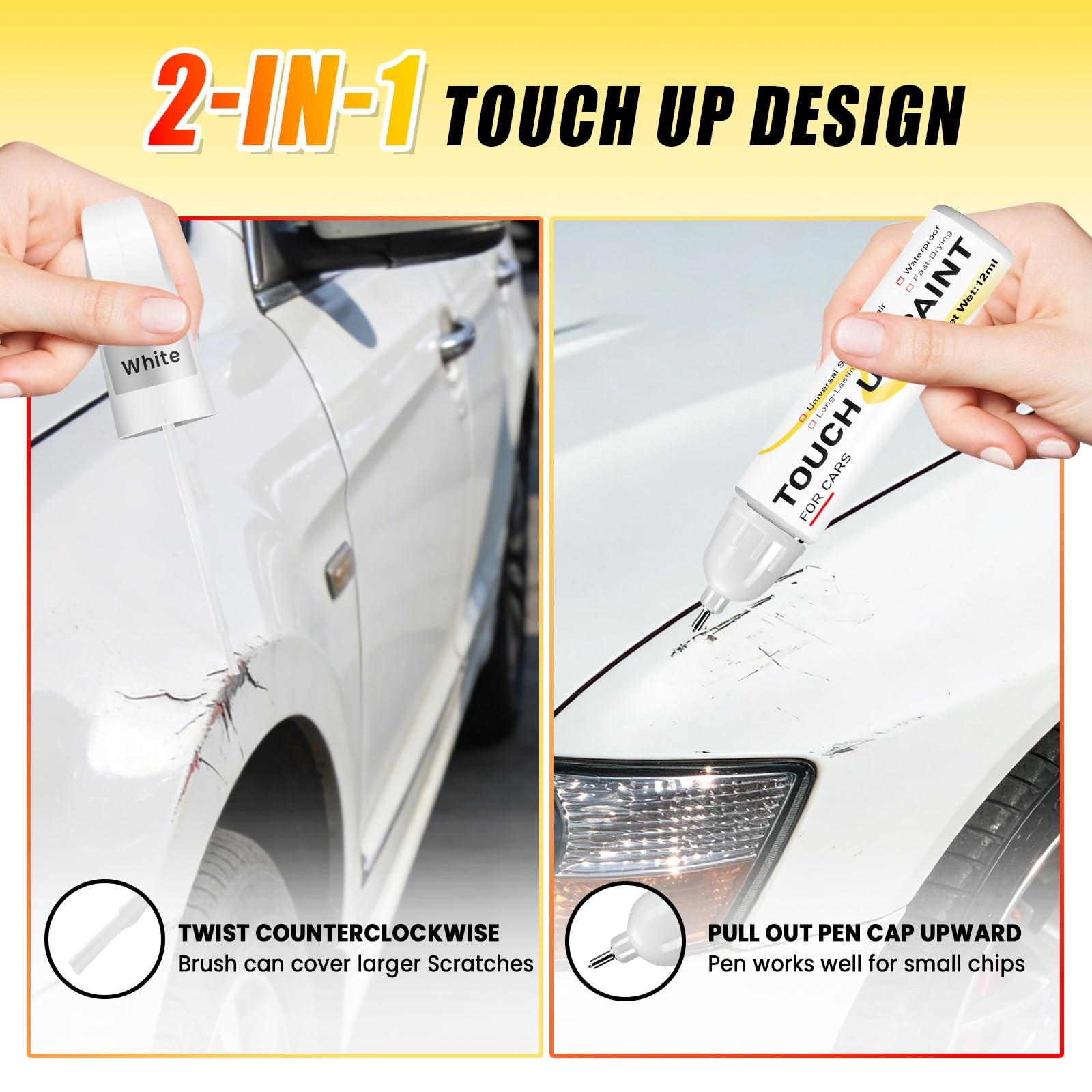 Pure White Touch Up Paint for cars, 2-in-1 Brush 0.4 Fl Oz (Pack of 1),