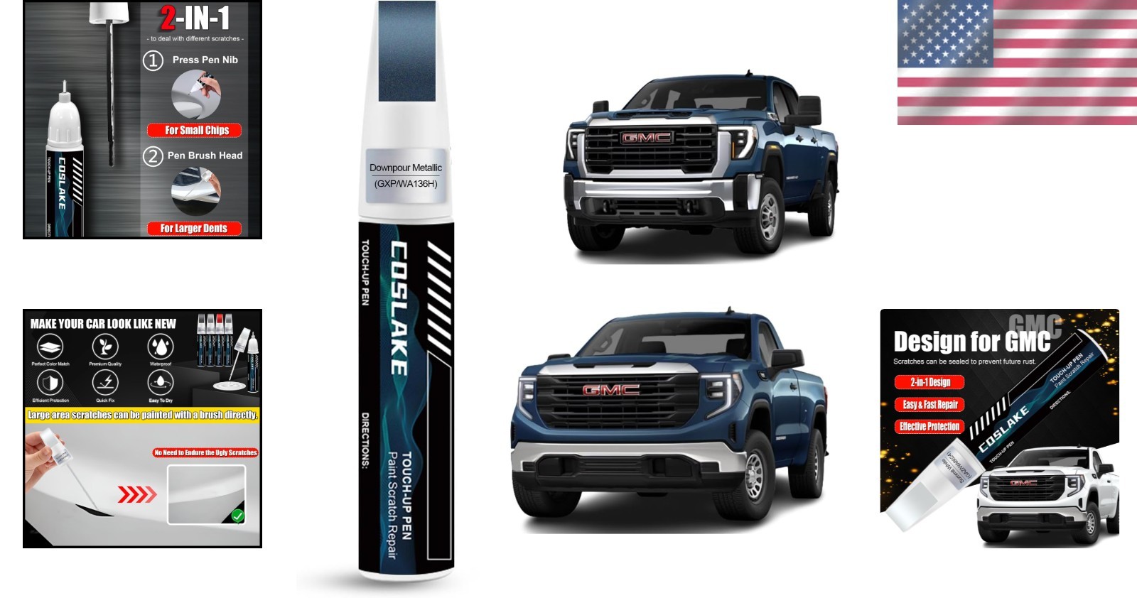 Professional Quality Scratch Repair Paint, GMC Downpour Metallic GXP/WA136H 12ml