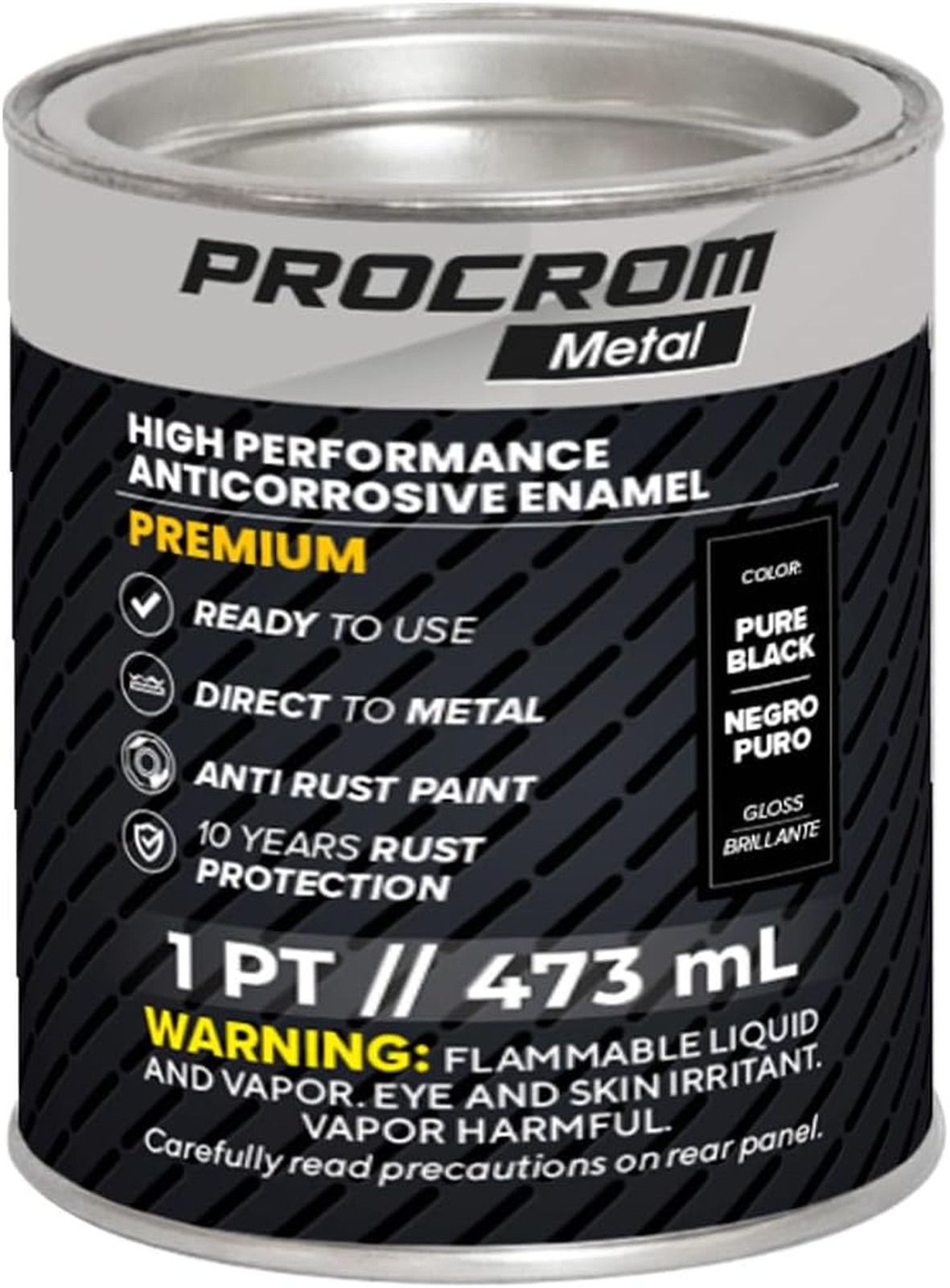 Metal Paint Gloss Pure Black Pint Direct to Metal Indoor Outdoor Rust Protection