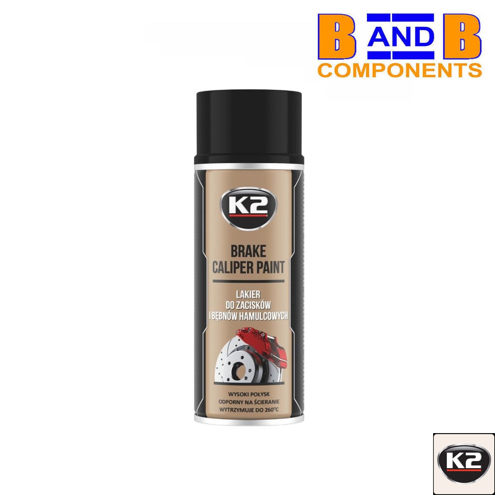 BLACK CALIPER PAINT SPRAY x 2 K2 PRO HIGH GLOSS HEAT RESISTANT 400ML A3010