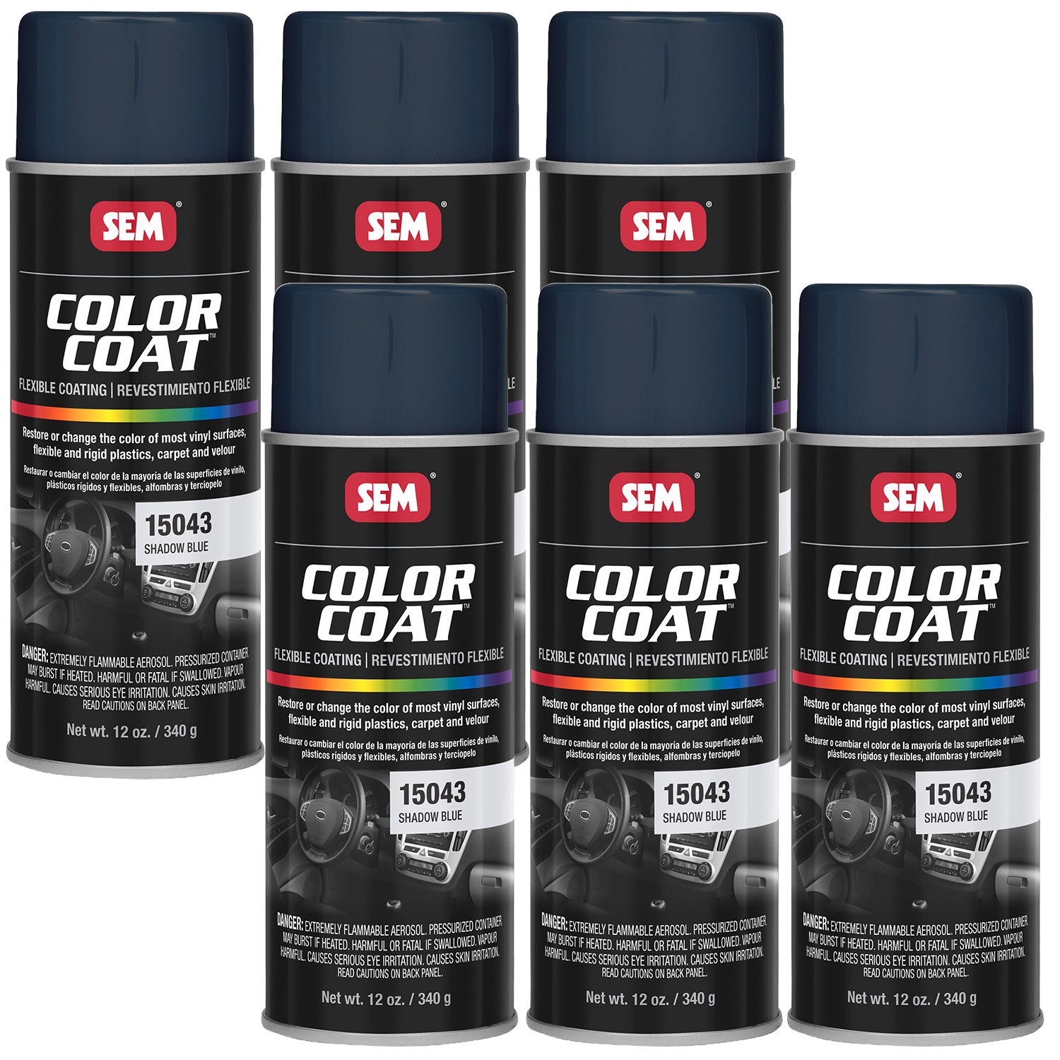 SEM Paint Carpet Plastic Vinyl Flat Shadow Blue Aerosol 12 oz. Ea 15043, 6 Pack