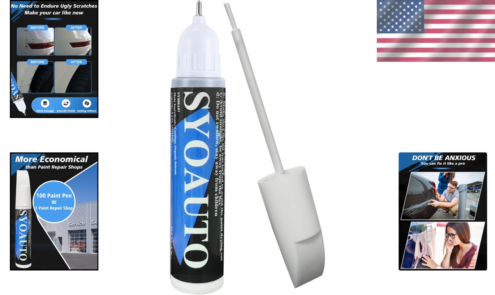 Rust-Resistant White Auto Touch Up Paint – Quick-Dry 2-in-1 Repair Pen (0.4 oz)