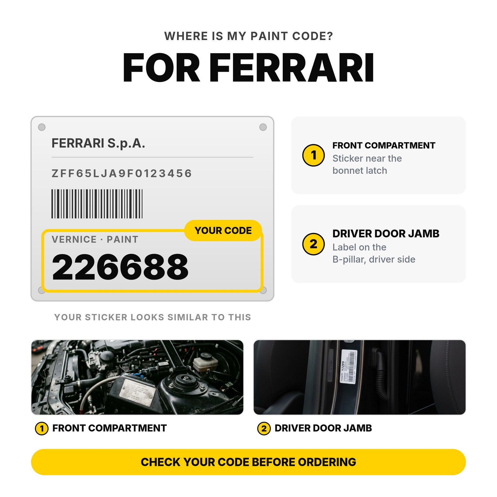 Touch Up Paint For Ferrari 20-Y-490 New Giallo Fly Kit Original Colour Touch Up