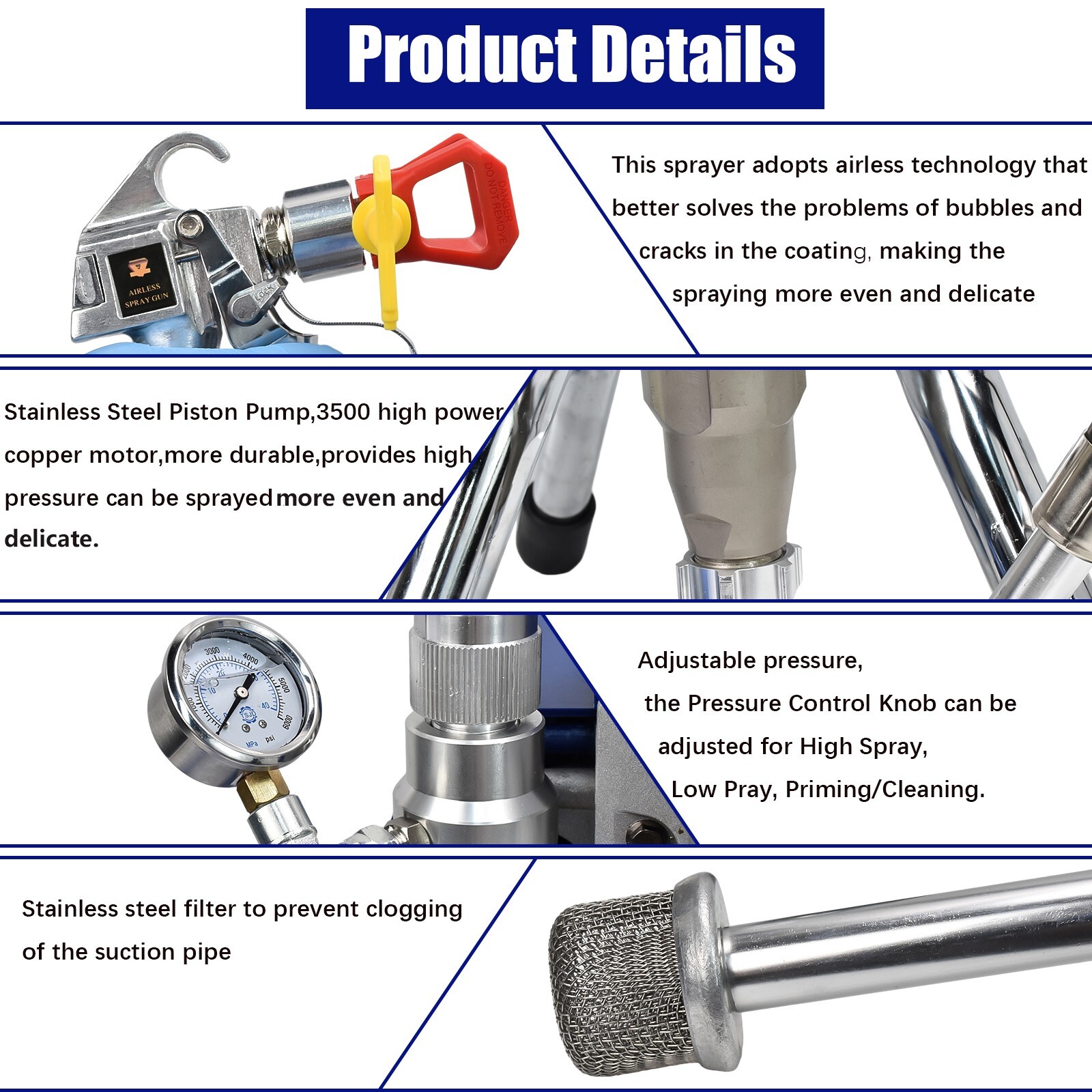 3500W Electric Airless Paint Sprayer High Efficient 3300PSI W/Extension Rod 110V